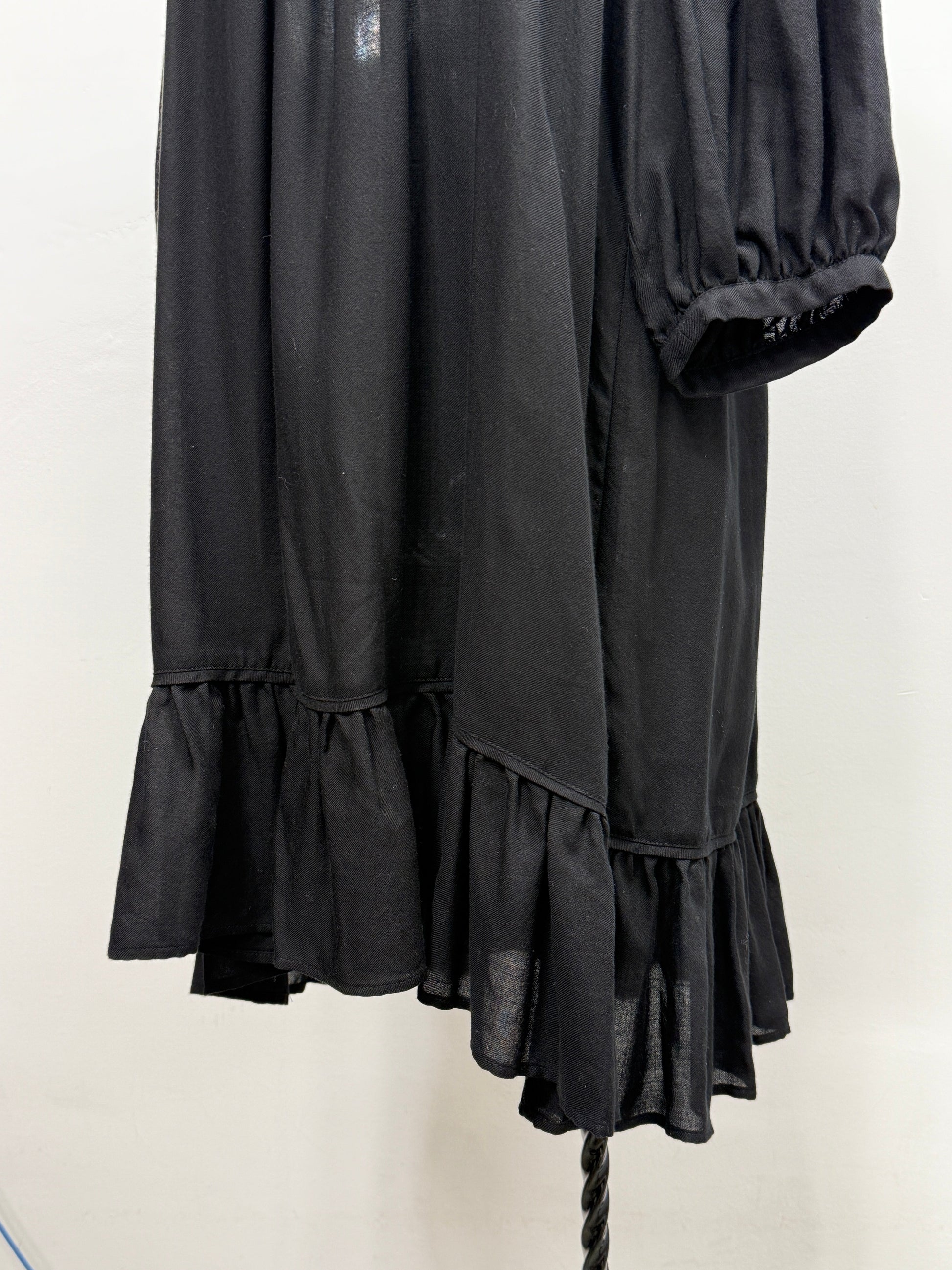 Ruffled Black Puff Sleeve Dress - GREENIES