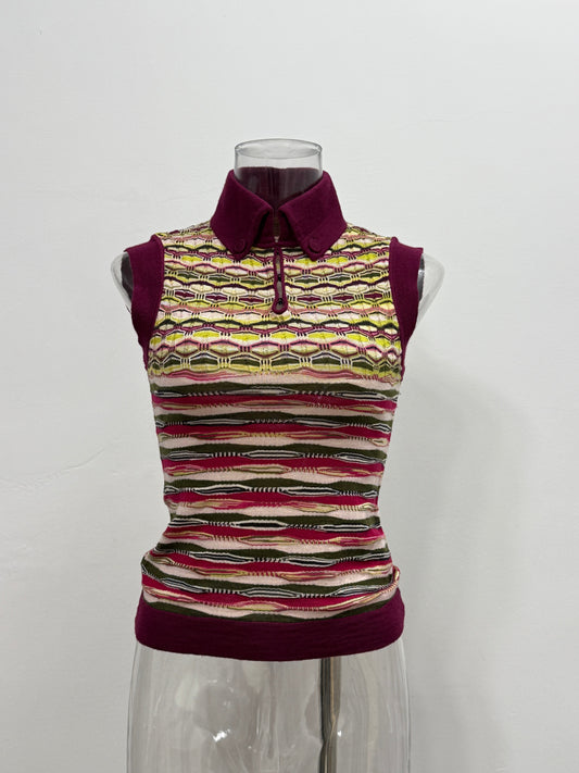 Multicolor Wool Sleeveless Polo Top - GREENIES