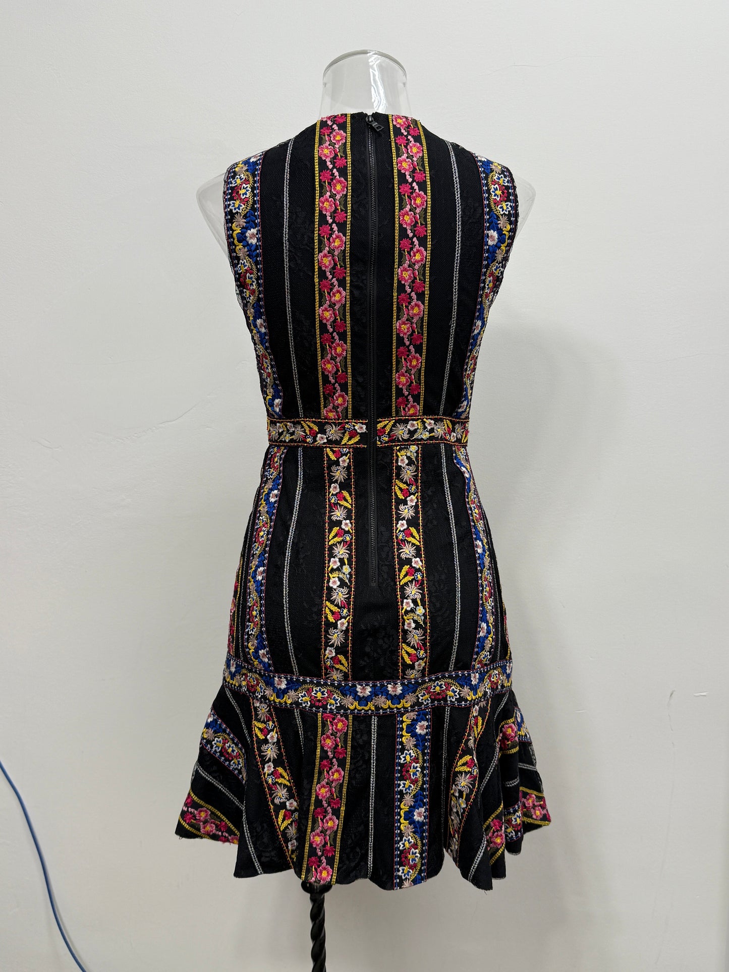 Embroidered Floral Stripe Fitted Dress - GREENIES