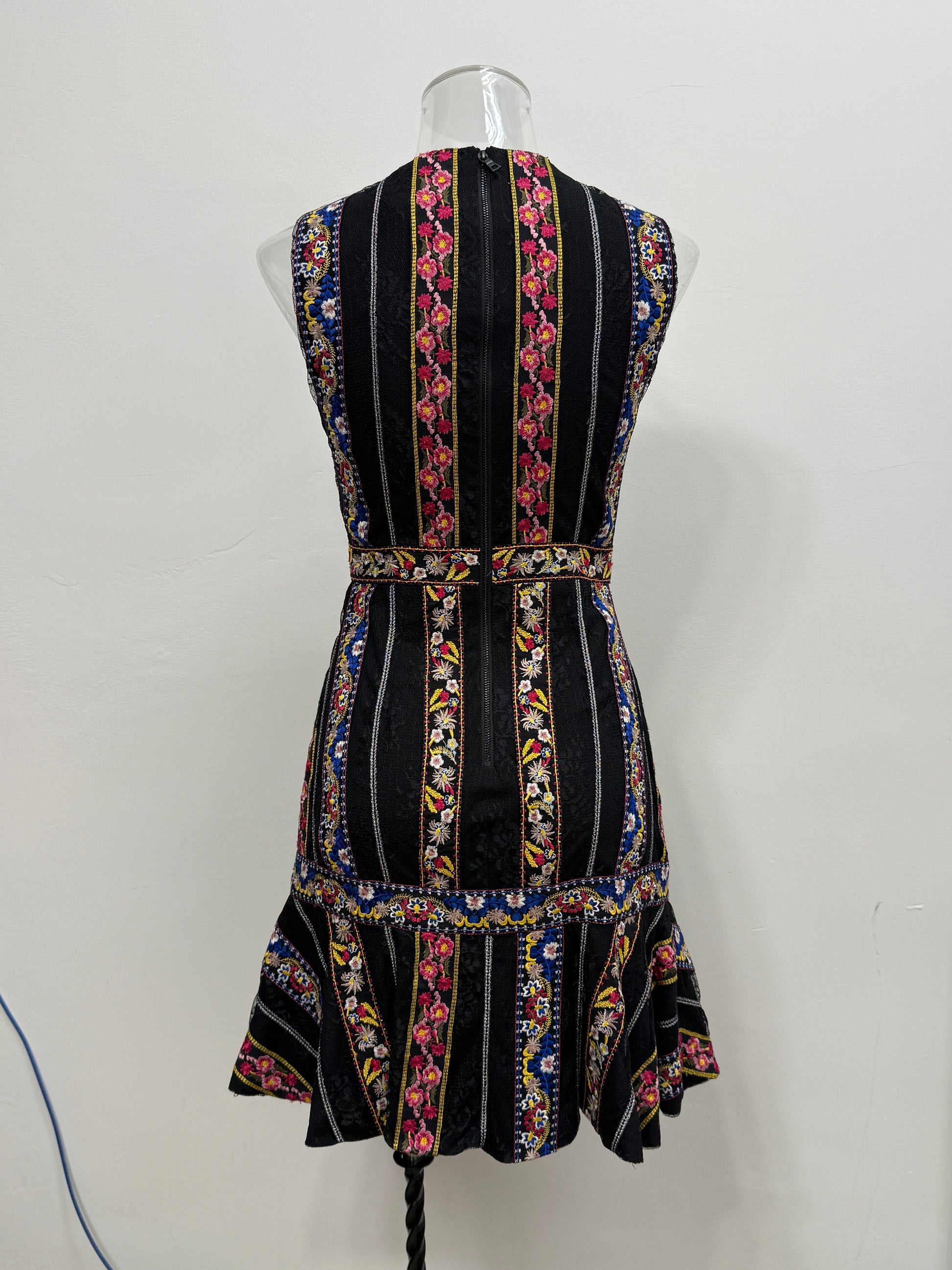 Embroidered Floral Stripe Fitted Dress - GREENIES