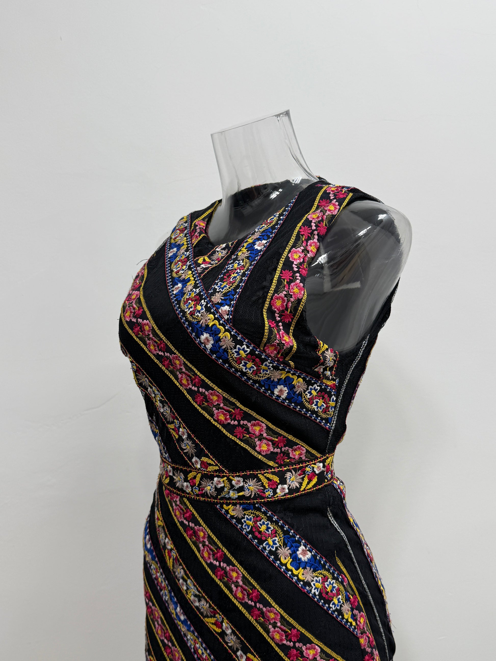 Embroidered Floral Stripe Fitted Dress - GREENIES