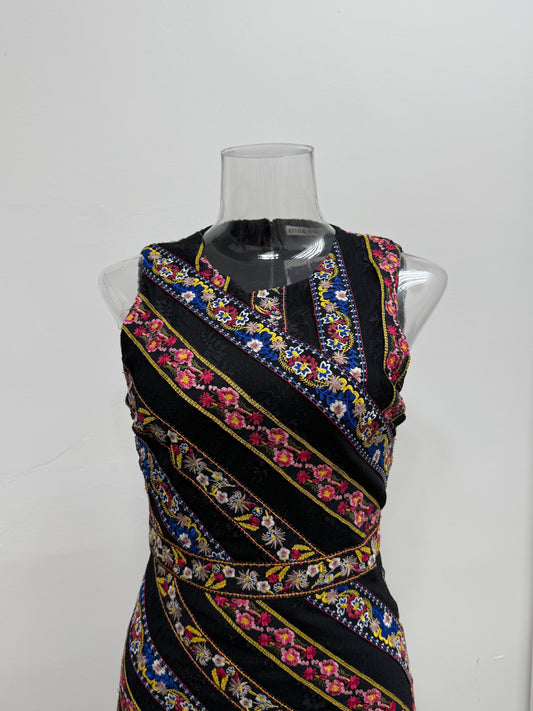 Embroidered Floral Stripe Fitted Dress - GREENIES