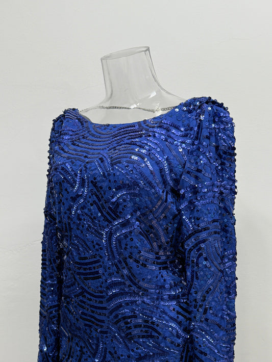 Cobalt Sequin Draped Back Dress - GREENIES