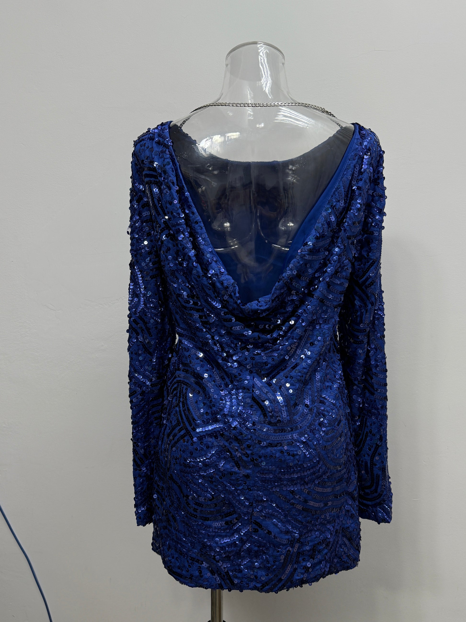 Cobalt Sequin Draped Back Dress - GREENIES