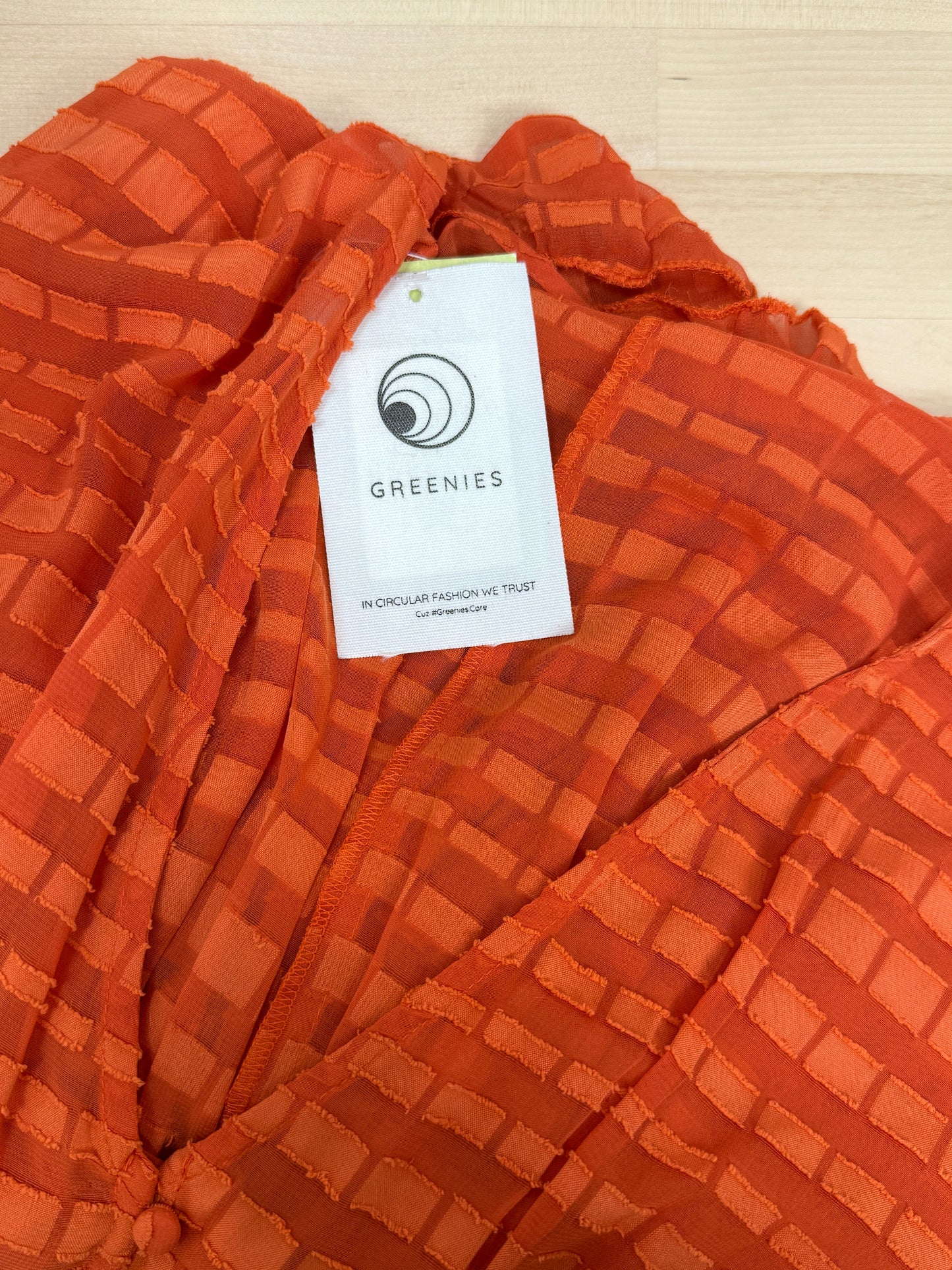 Orange Textured Smocked Waist Dress - GREENIES
