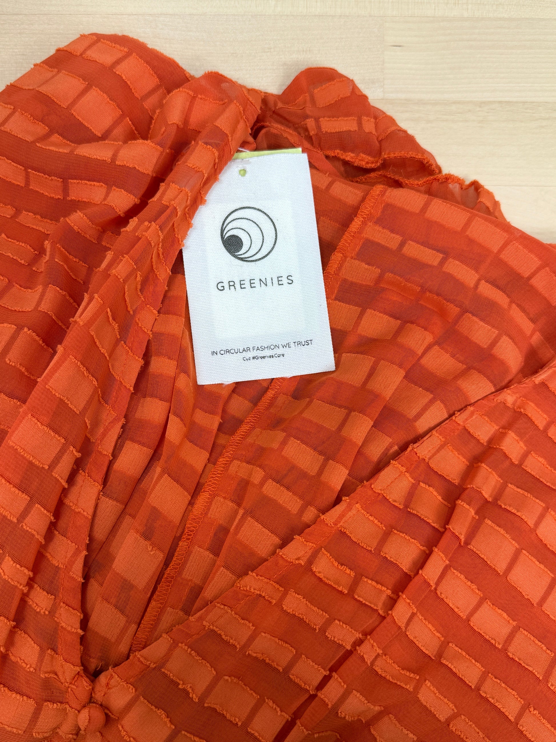 Orange Textured Smocked Waist Dress - GREENIES
