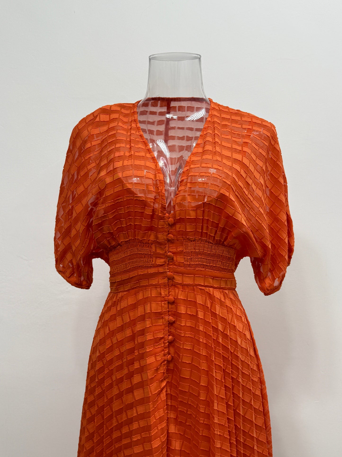 Orange Textured Smocked Waist Dress - GREENIES
