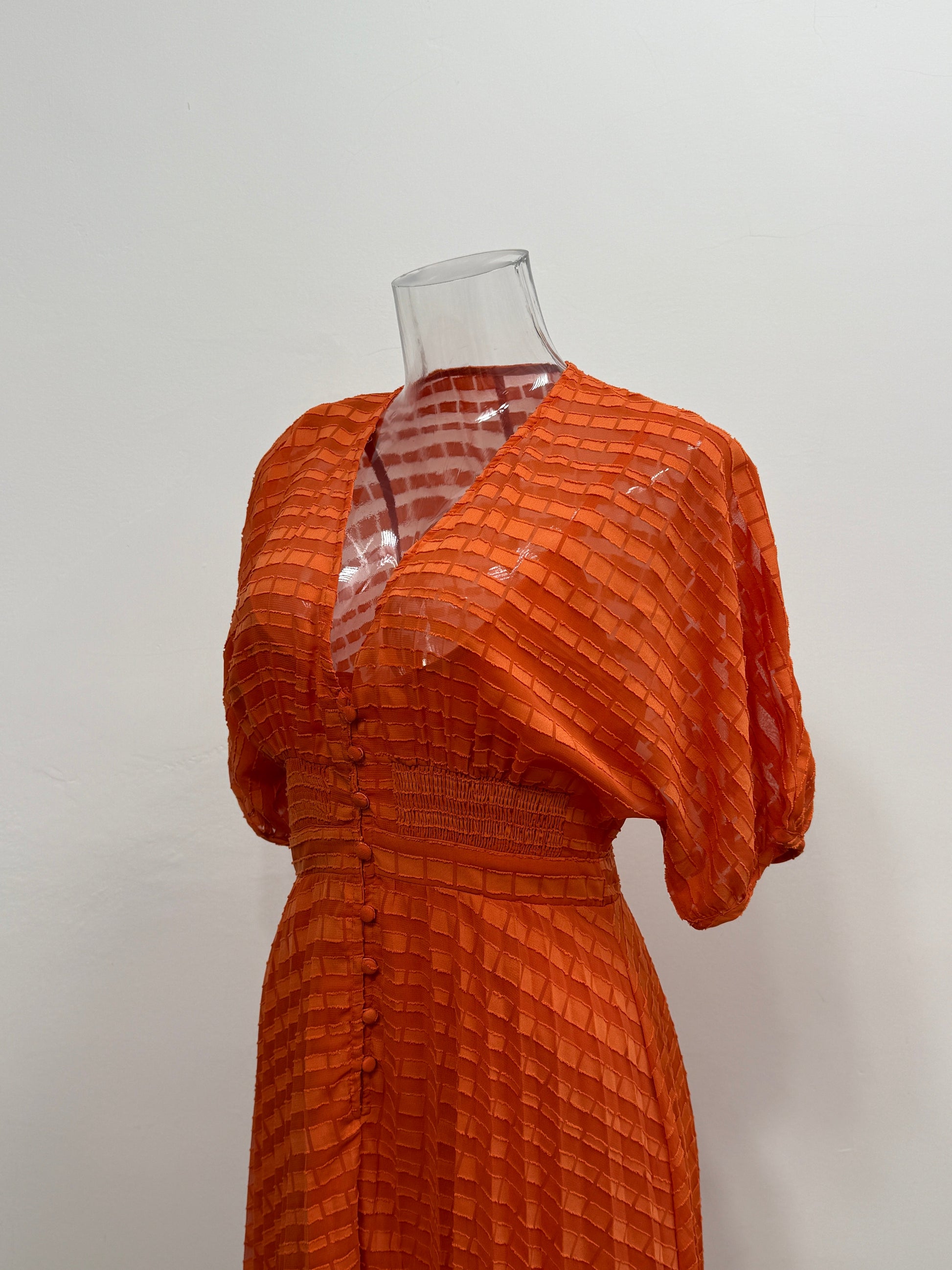 Orange Textured Smocked Waist Dress - GREENIES