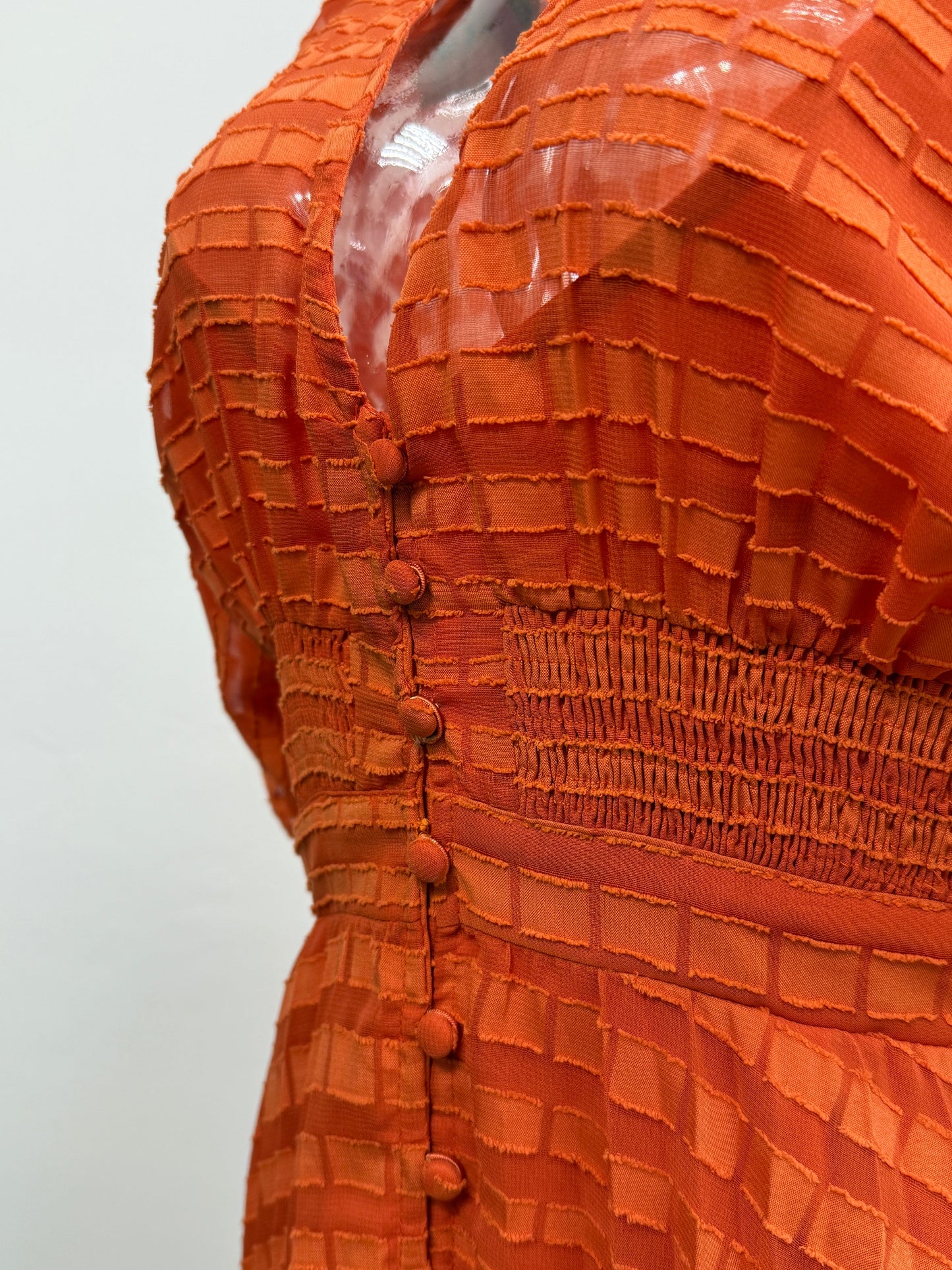 Orange Textured Smocked Waist Dress - GREENIES