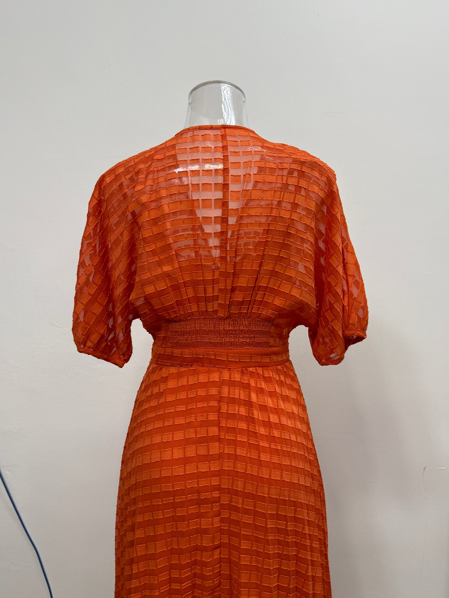 Orange Textured Smocked Waist Dress - GREENIES