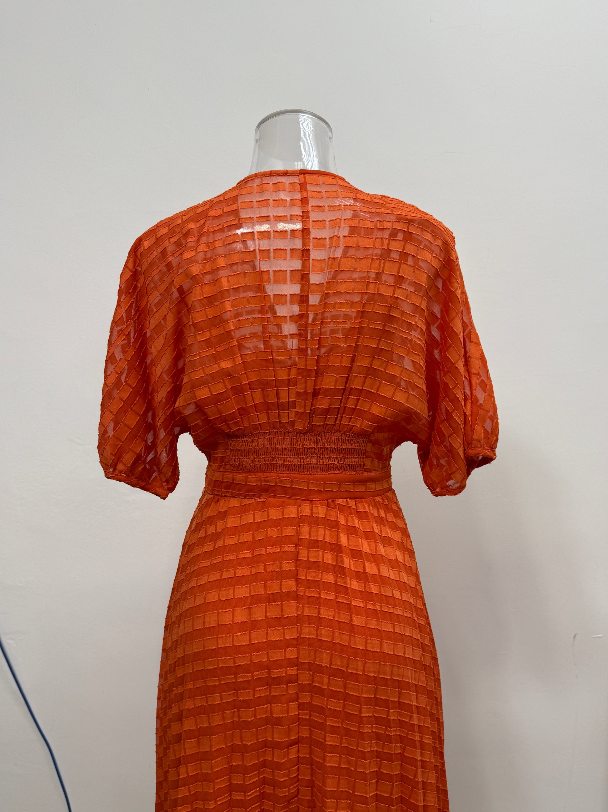 Orange Textured Smocked Waist Dress - GREENIES