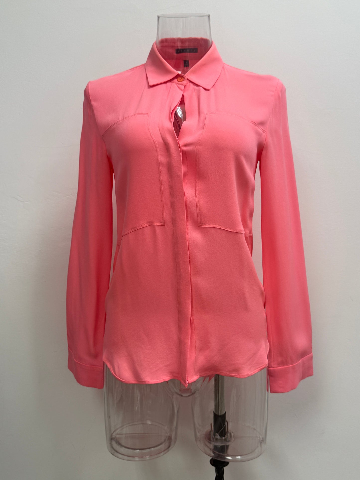 GREENIES Theory Pink Silk Button Blouse