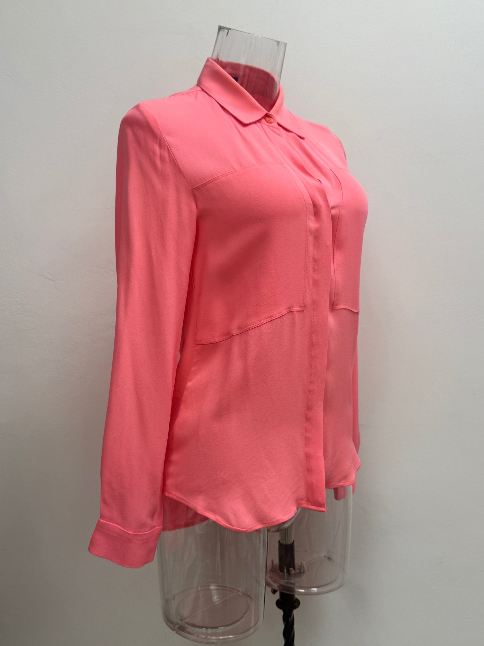 GREENIES Theory Pink Silk Button Blouse