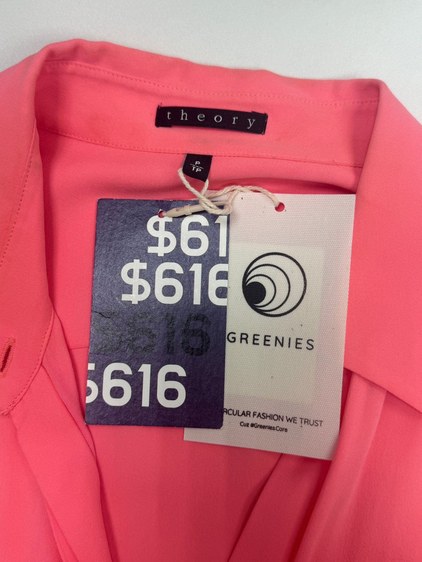 GREENIES Theory Pink Silk Button Blouse