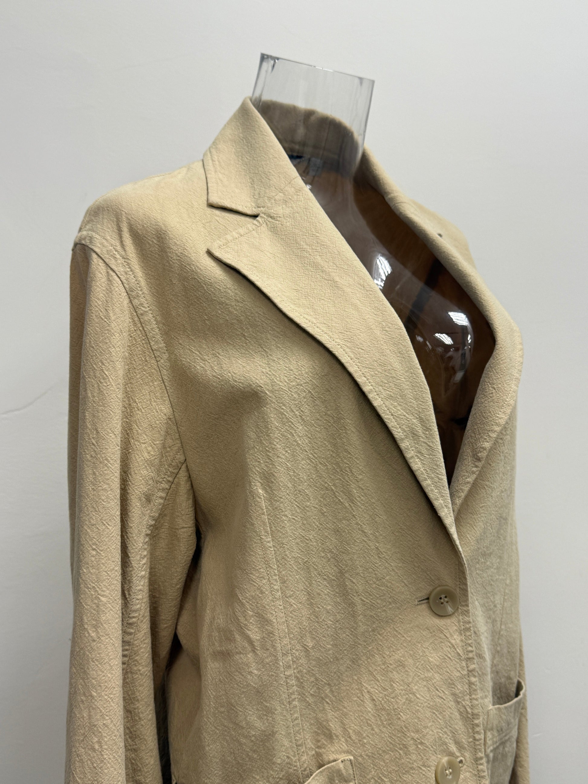 GREENIES & Other Stories Beige Textured Two-Button Blazer