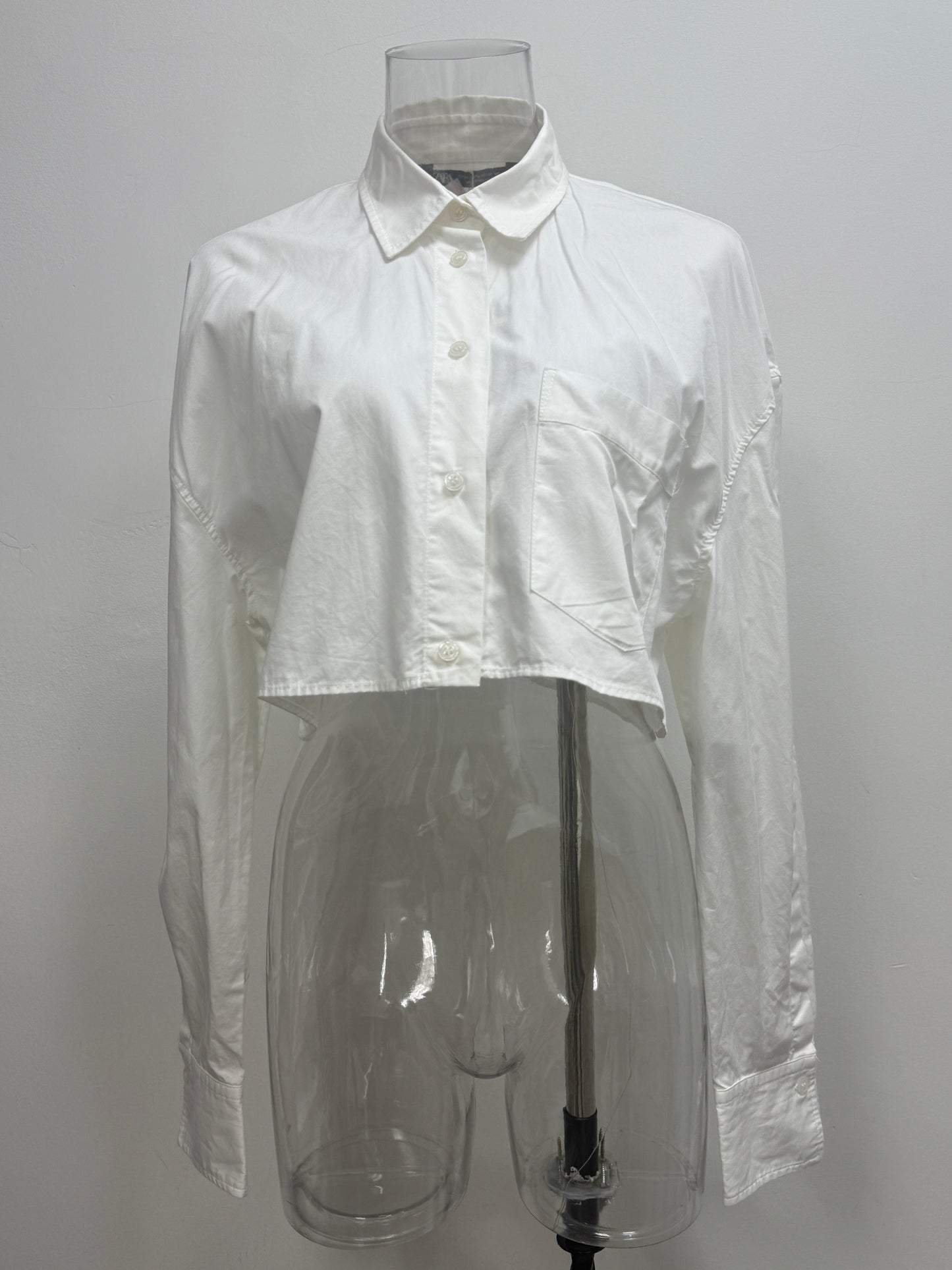 GREENIES ZARA White Cropped Button-Up Shirt