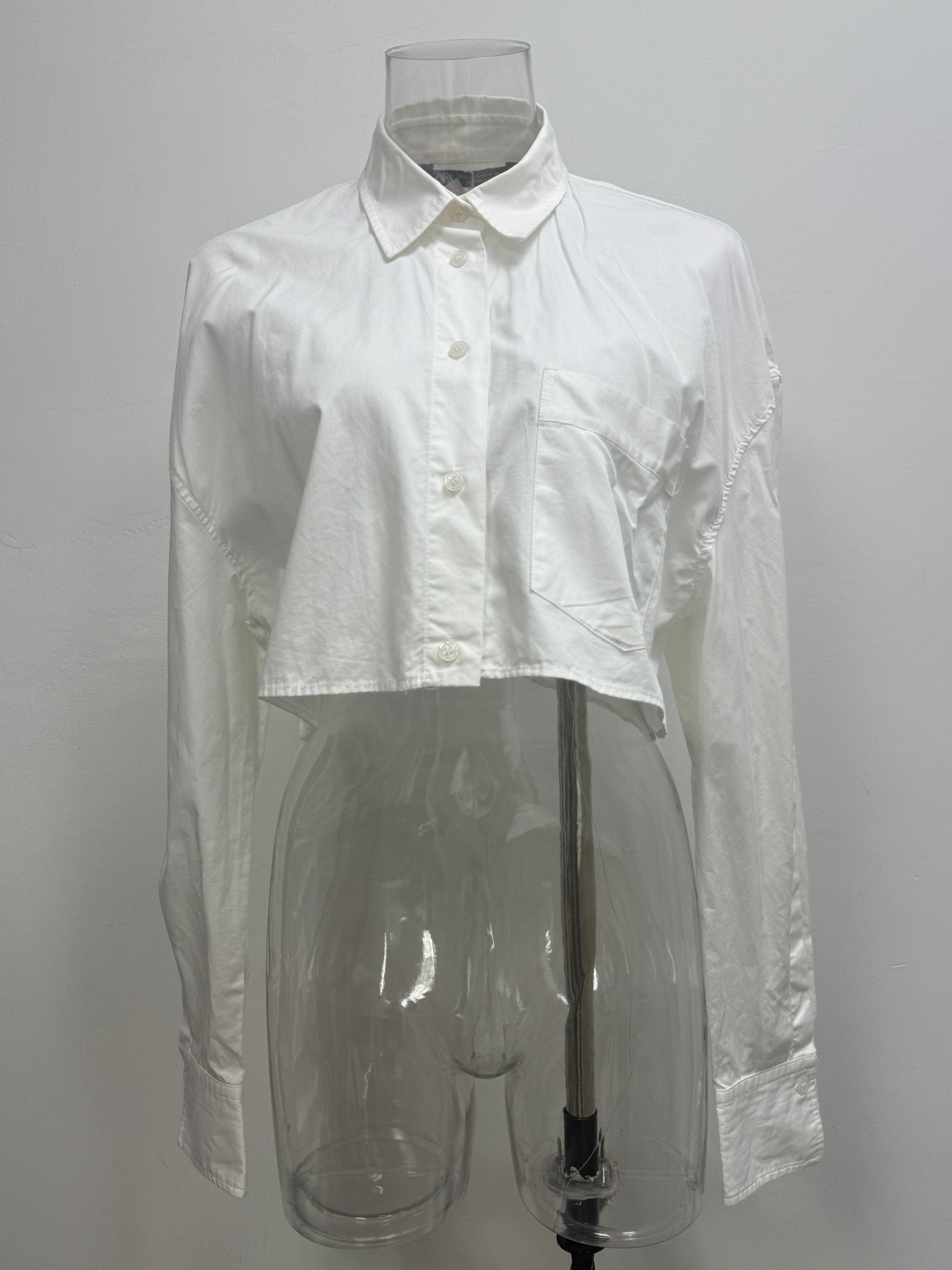GREENIES ZARA White Cropped Button-Up Shirt