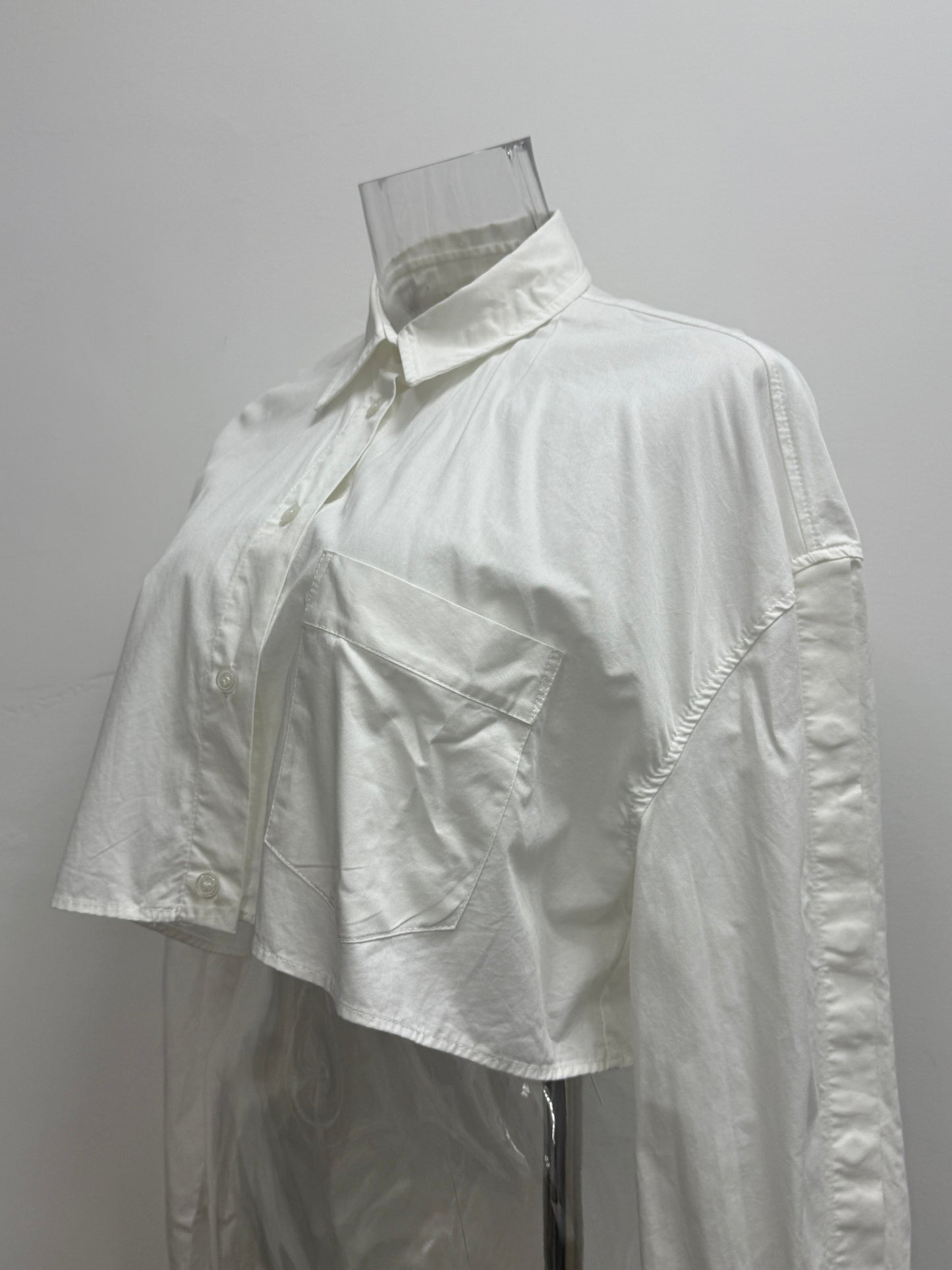 GREENIES ZARA White Cropped Button-Up Shirt