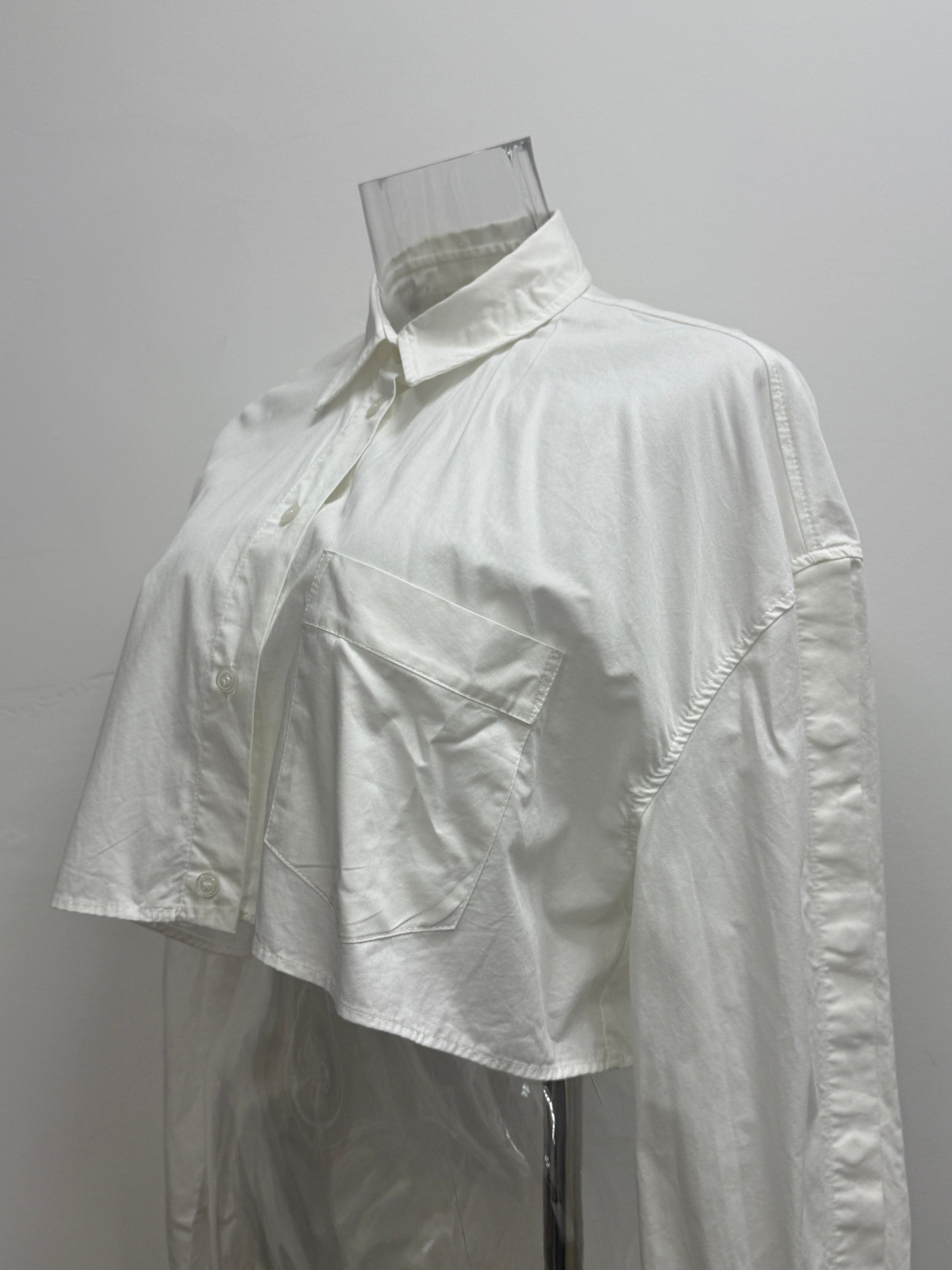 GREENIES ZARA White Cropped Button-Up Shirt