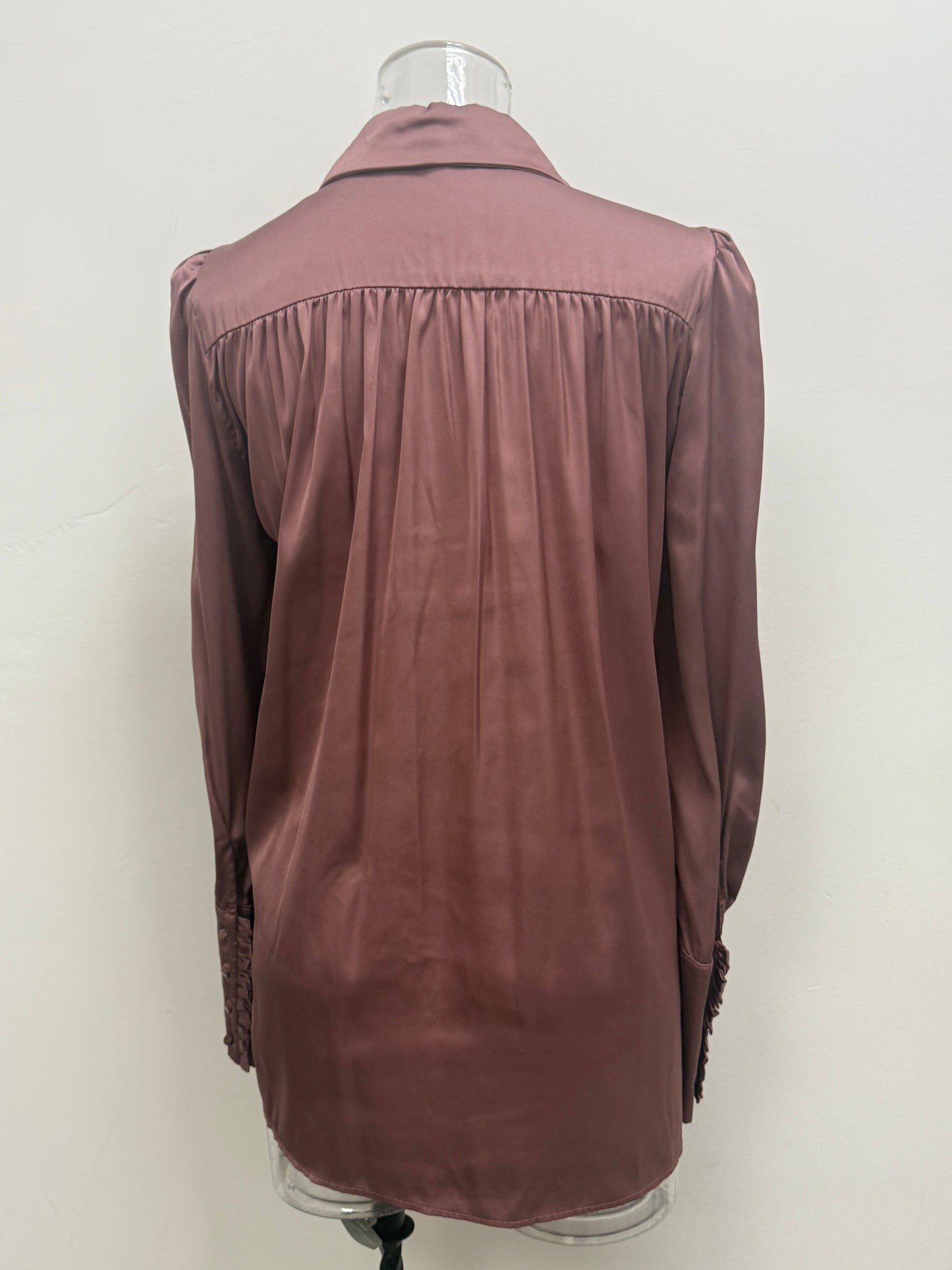 GREENIES tensione in Mauve Satin Puff Sleeve Blouse