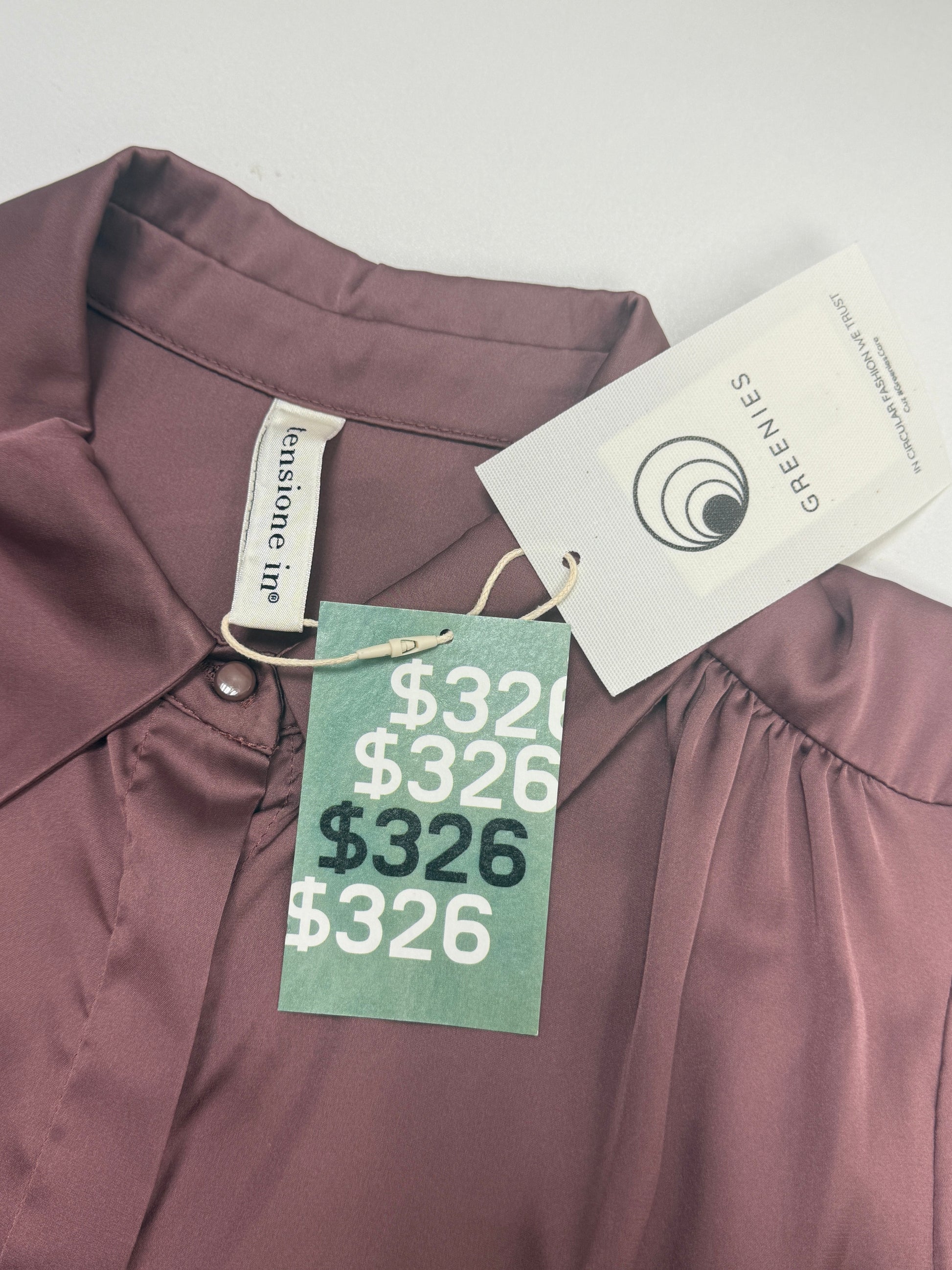 GREENIES tensione in Mauve Satin Puff Sleeve Blouse