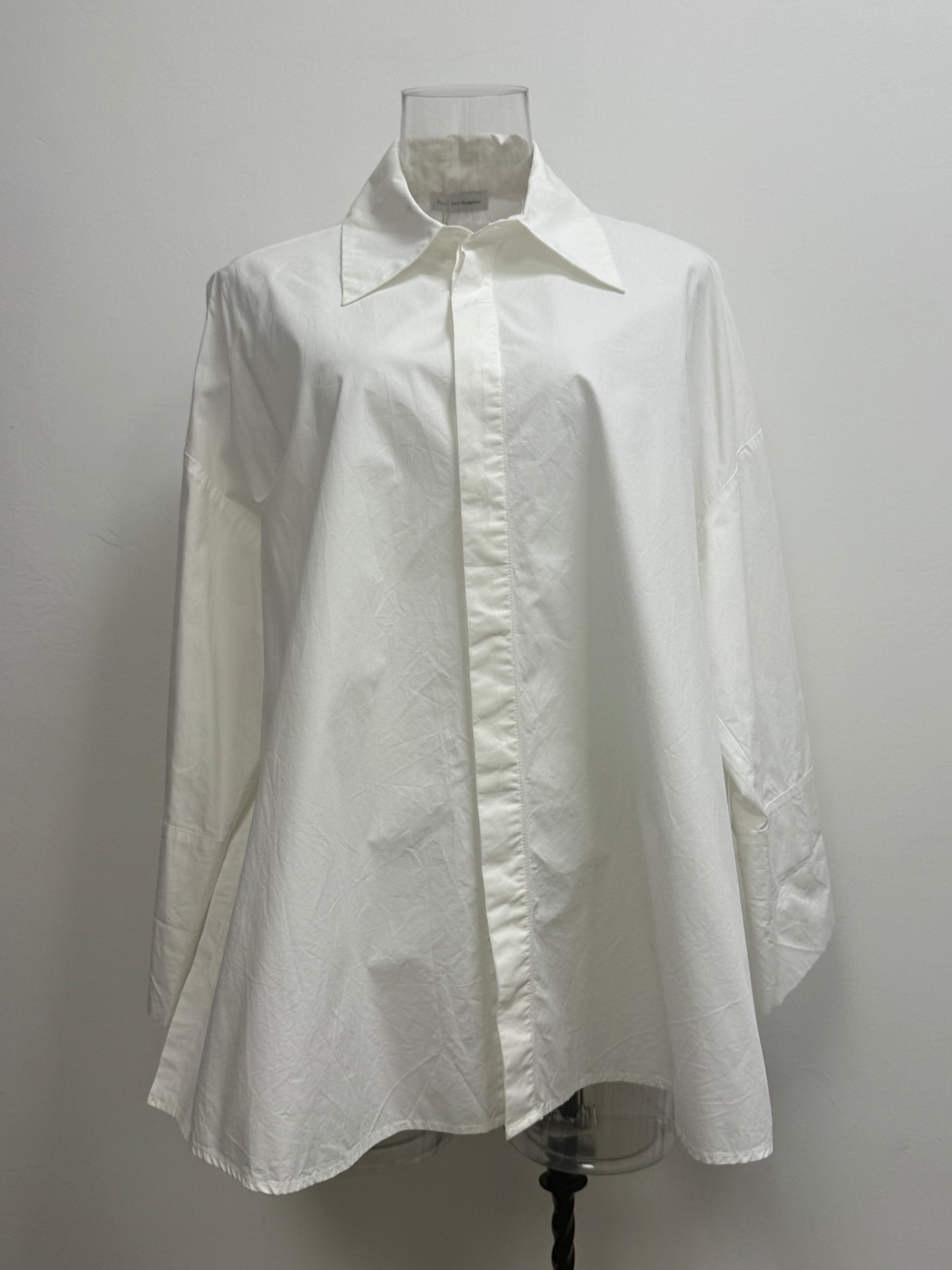 GREENIES Fax Copy Express White Longline Button-Up Shirt