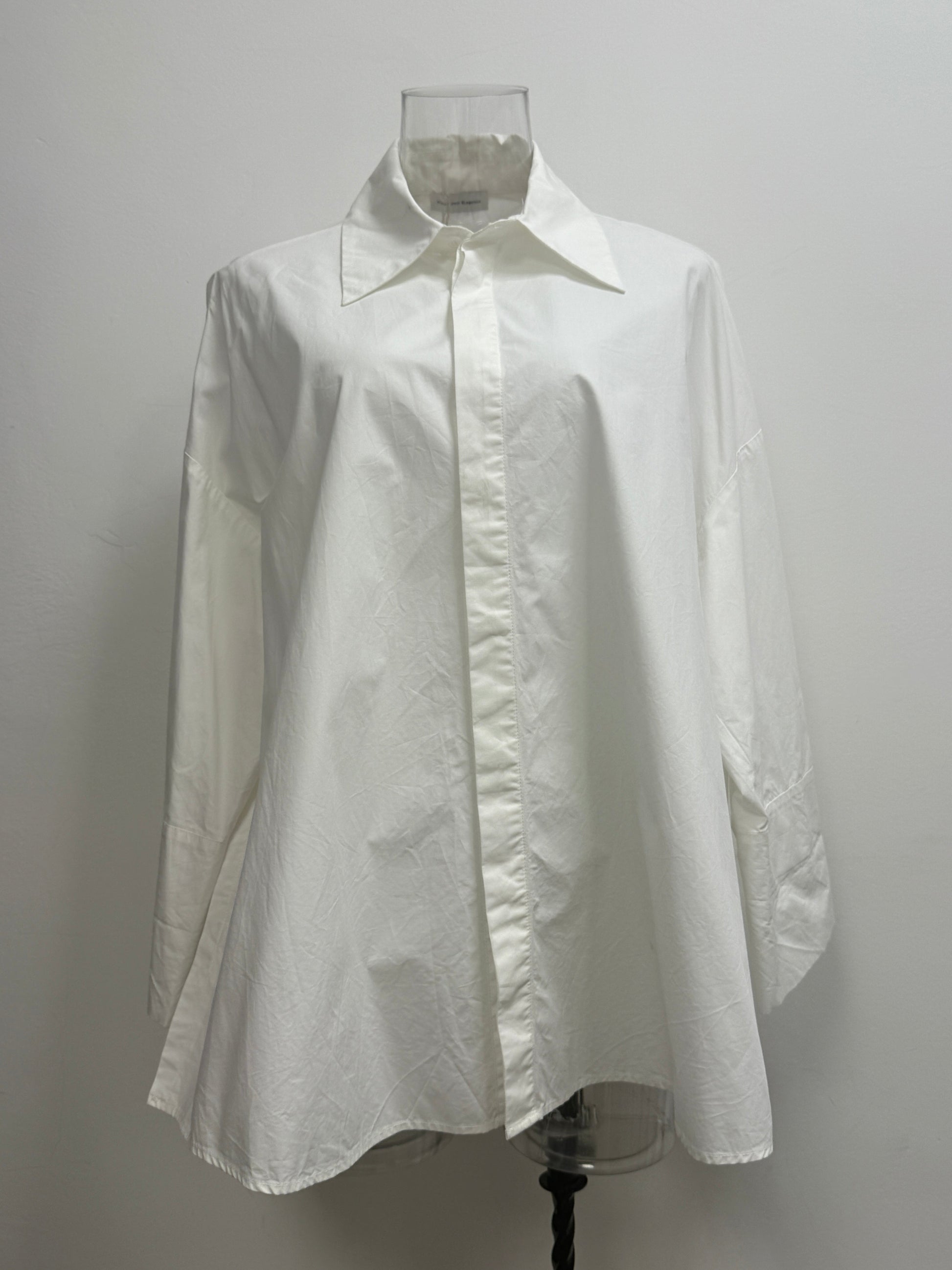 GREENIES Fax Copy Express White Longline Button-Up Shirt