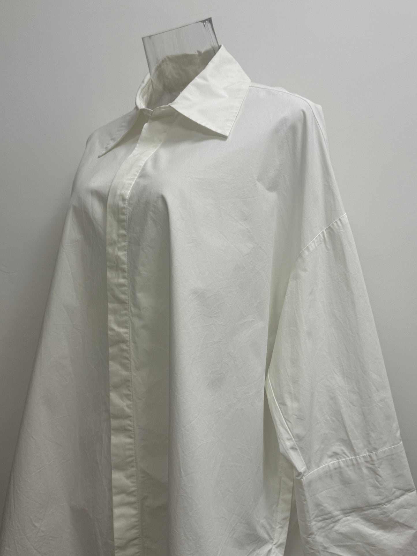 GREENIES Fax Copy Express White Longline Button-Up Shirt