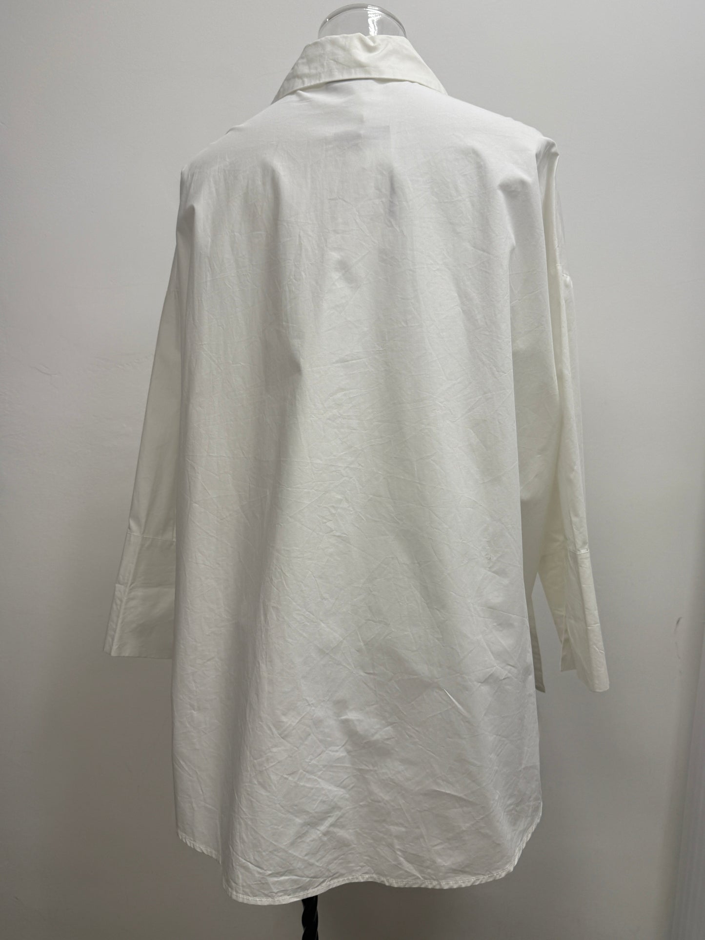 GREENIES Fax Copy Express White Longline Button-Up Shirt