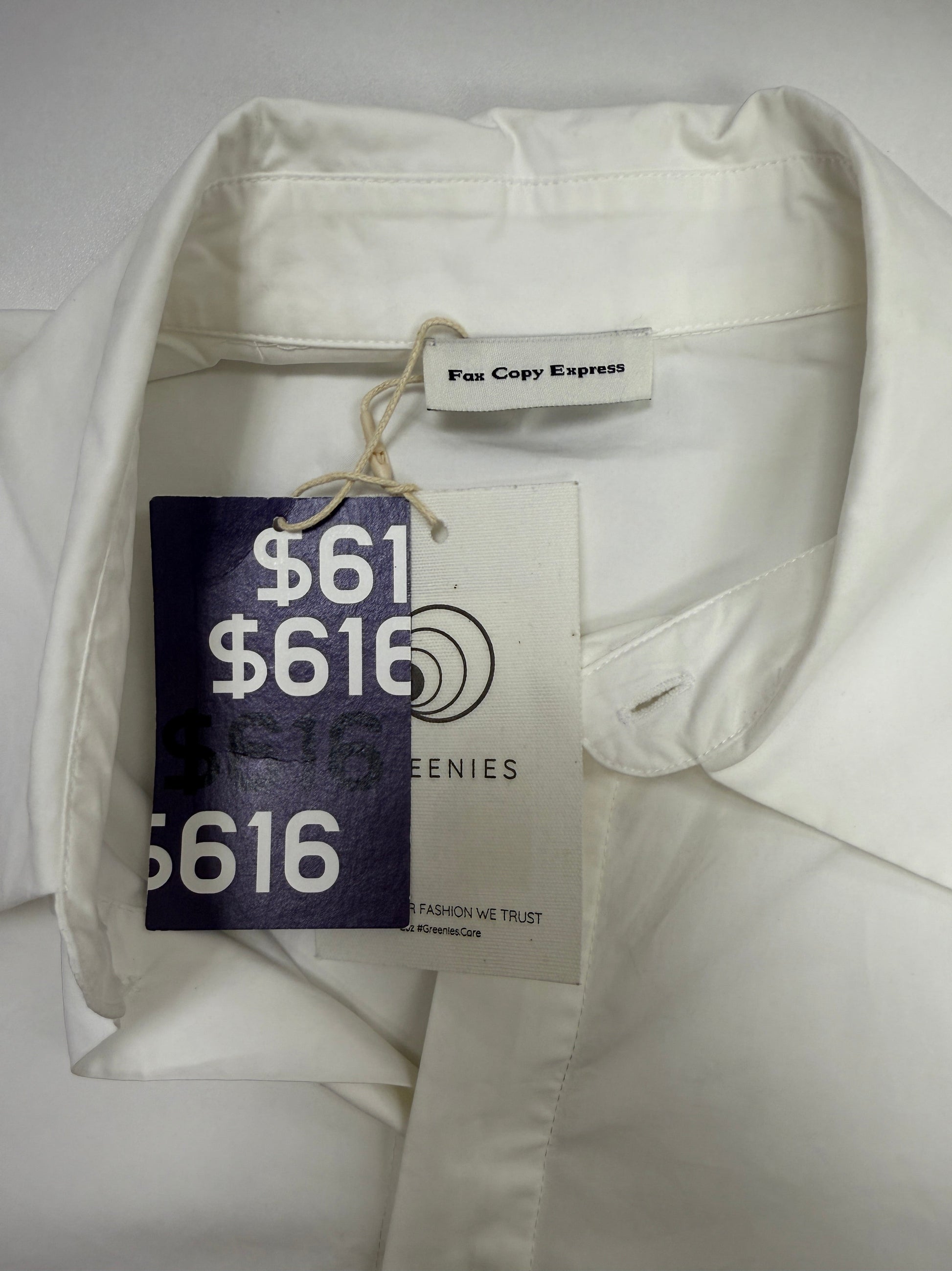 GREENIES Fax Copy Express White Longline Button-Up Shirt
