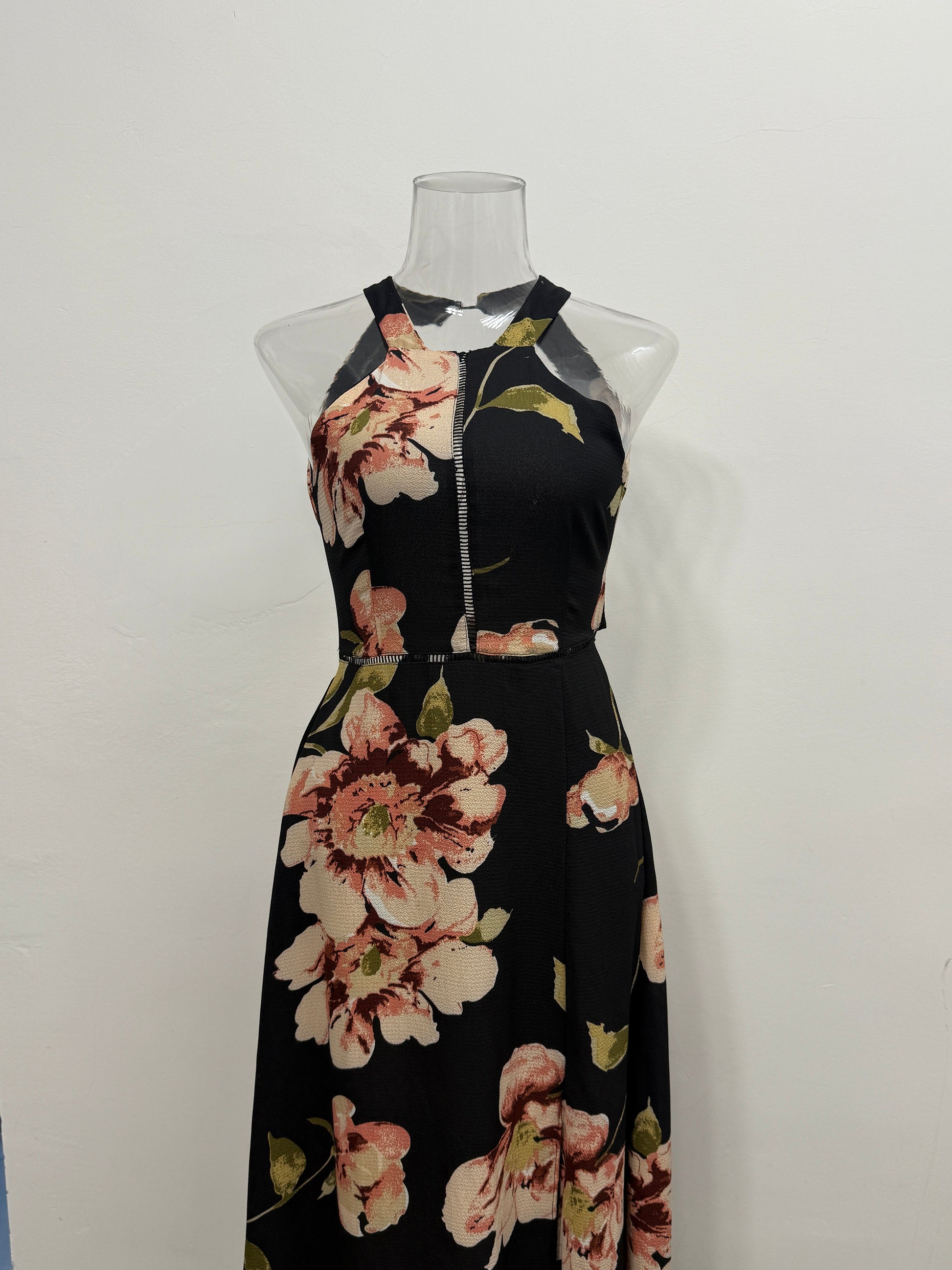 Black Floral Halter Neck One-Piece - GREENIES