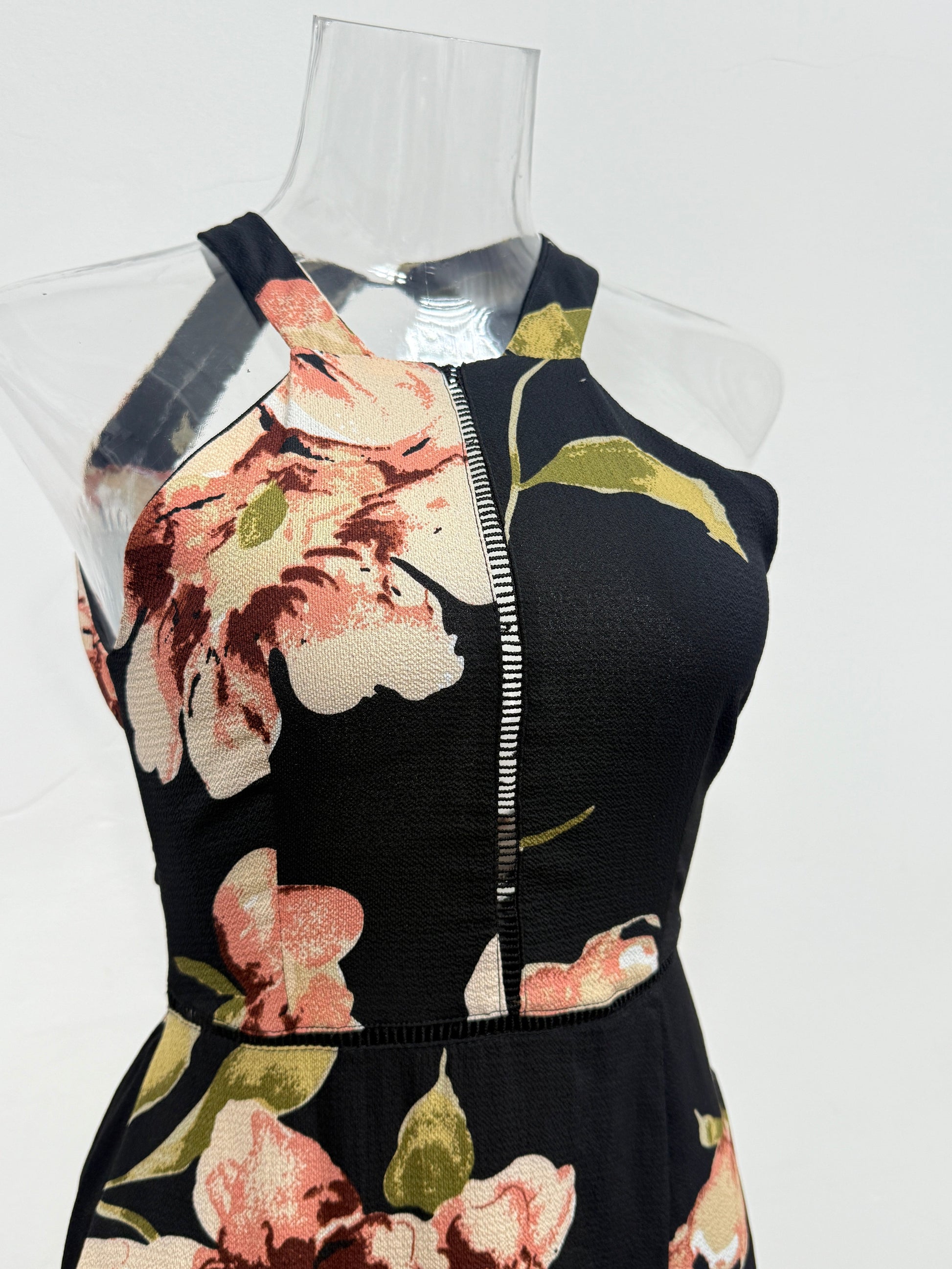 Black Floral Halter Neck One-Piece - GREENIES