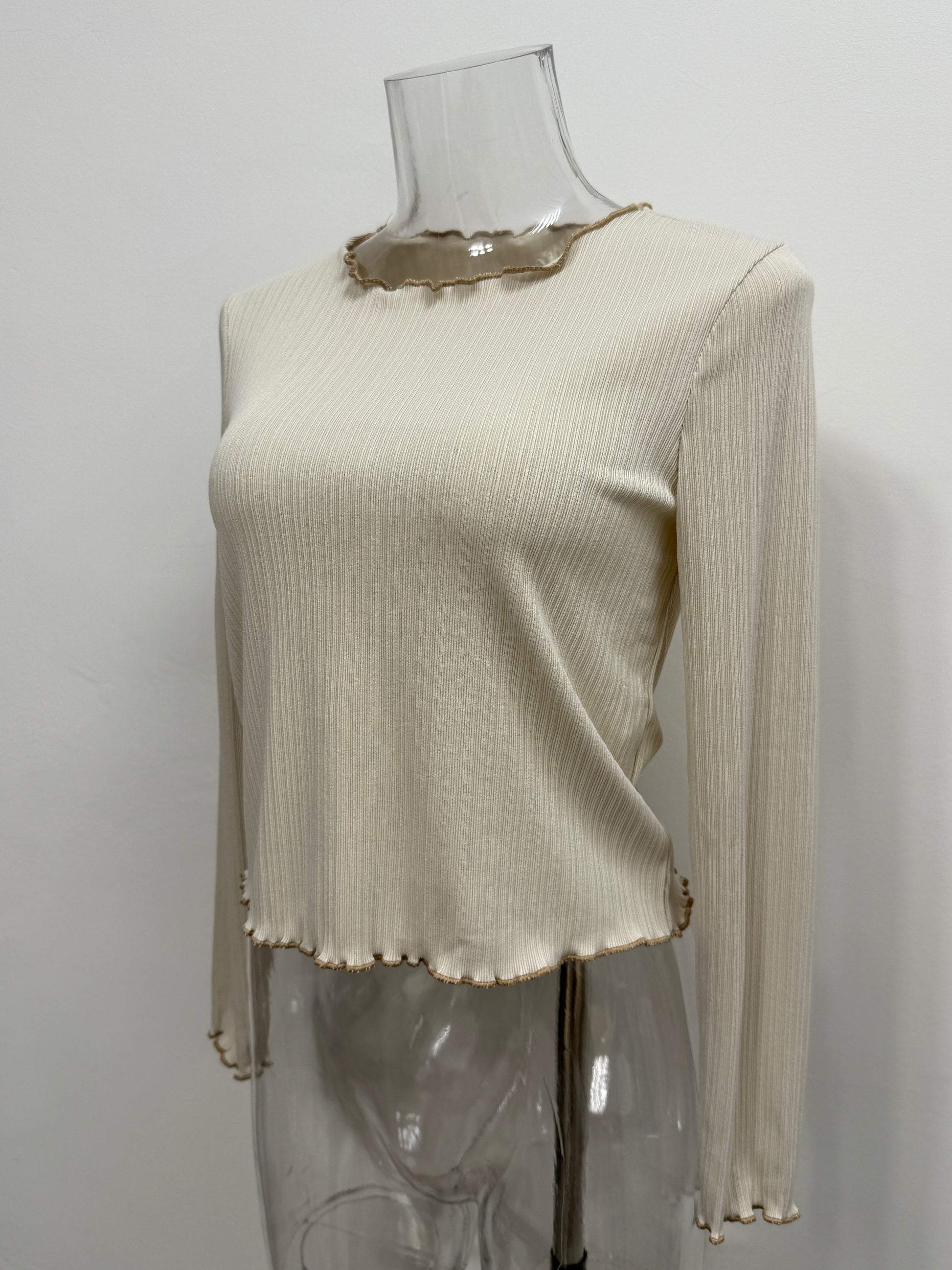 Ribbed Ruffle Edge Long Sleeve Top - GREENIES