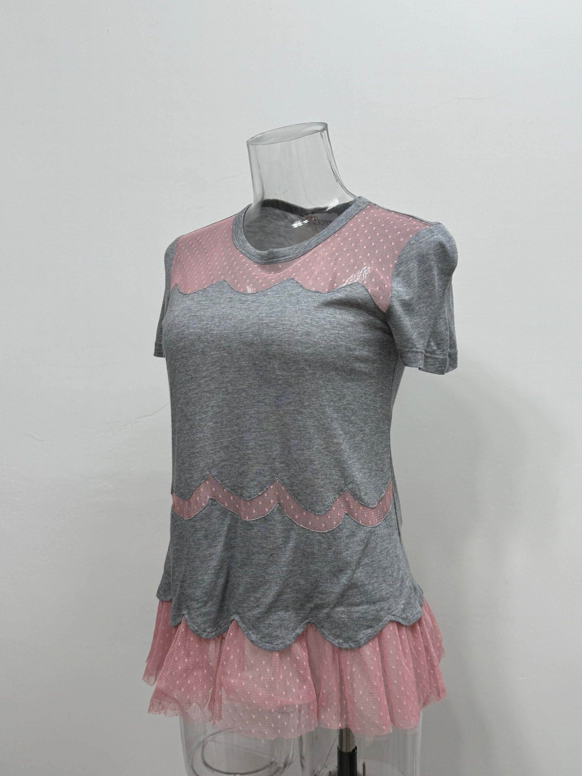 Scalloped Gray Tee with Tulle Trim - GREENIES