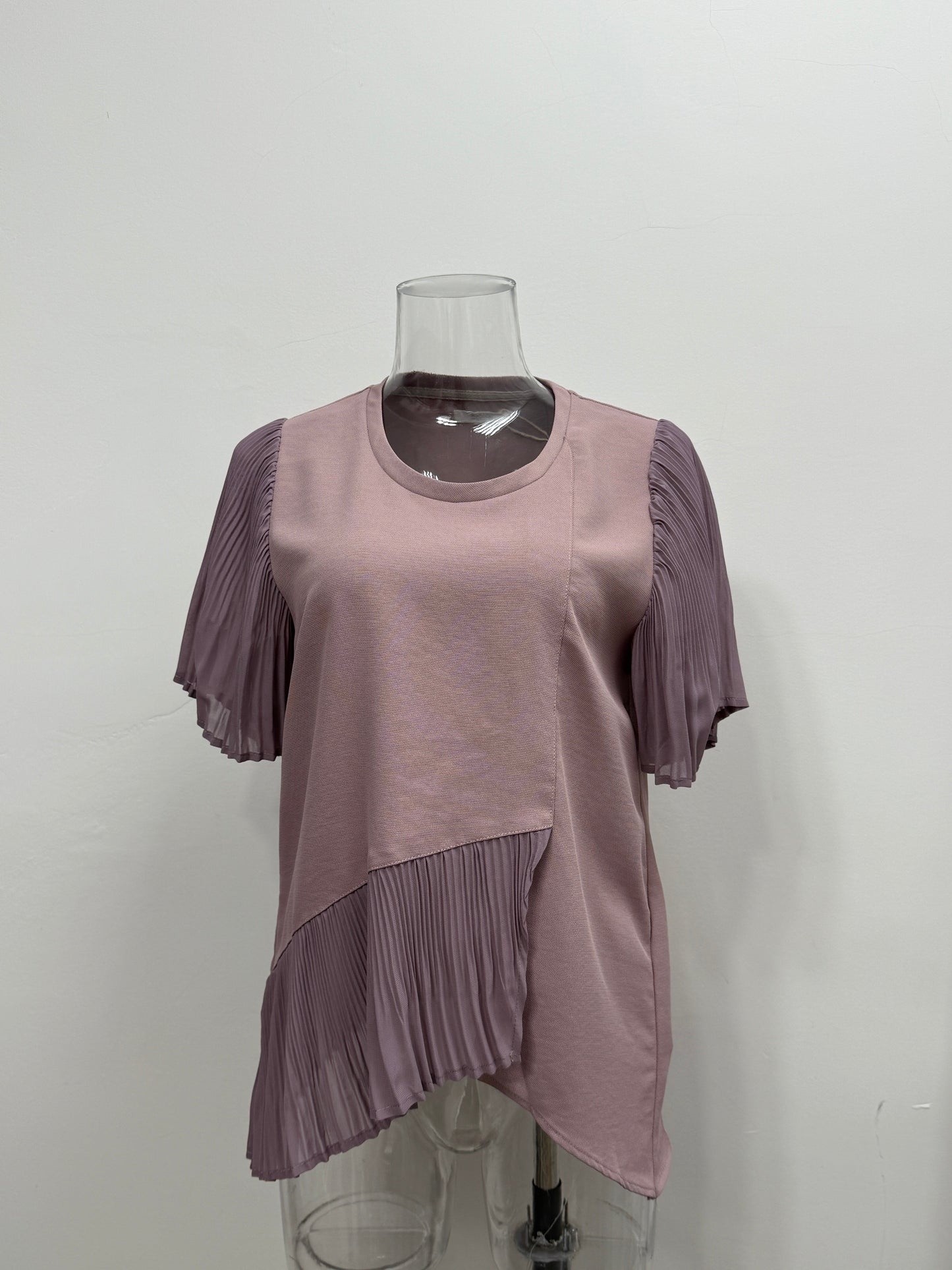 Pleated Contrast Hem Blouse - GREENIES