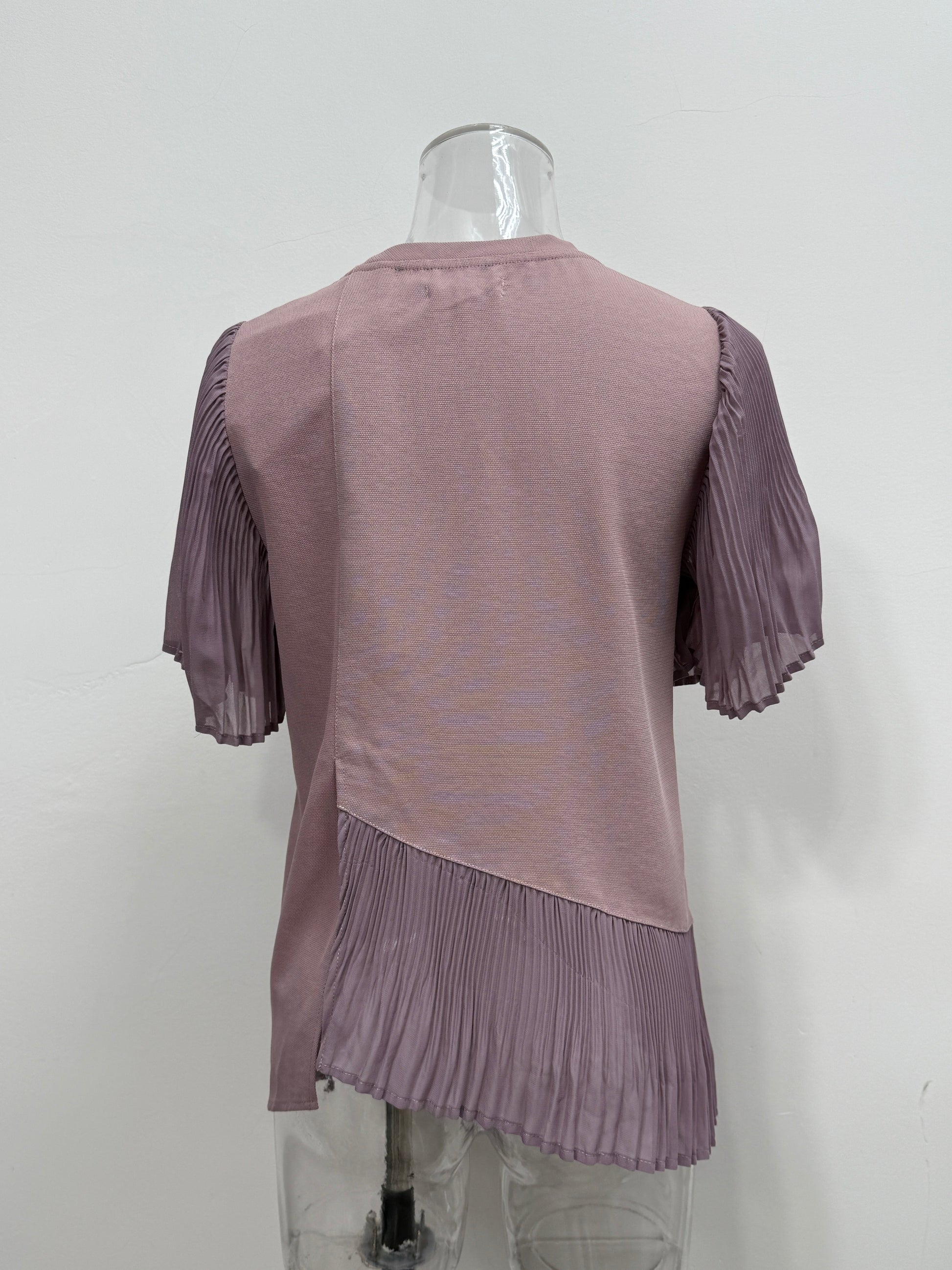 Pleated Contrast Hem Blouse - GREENIES