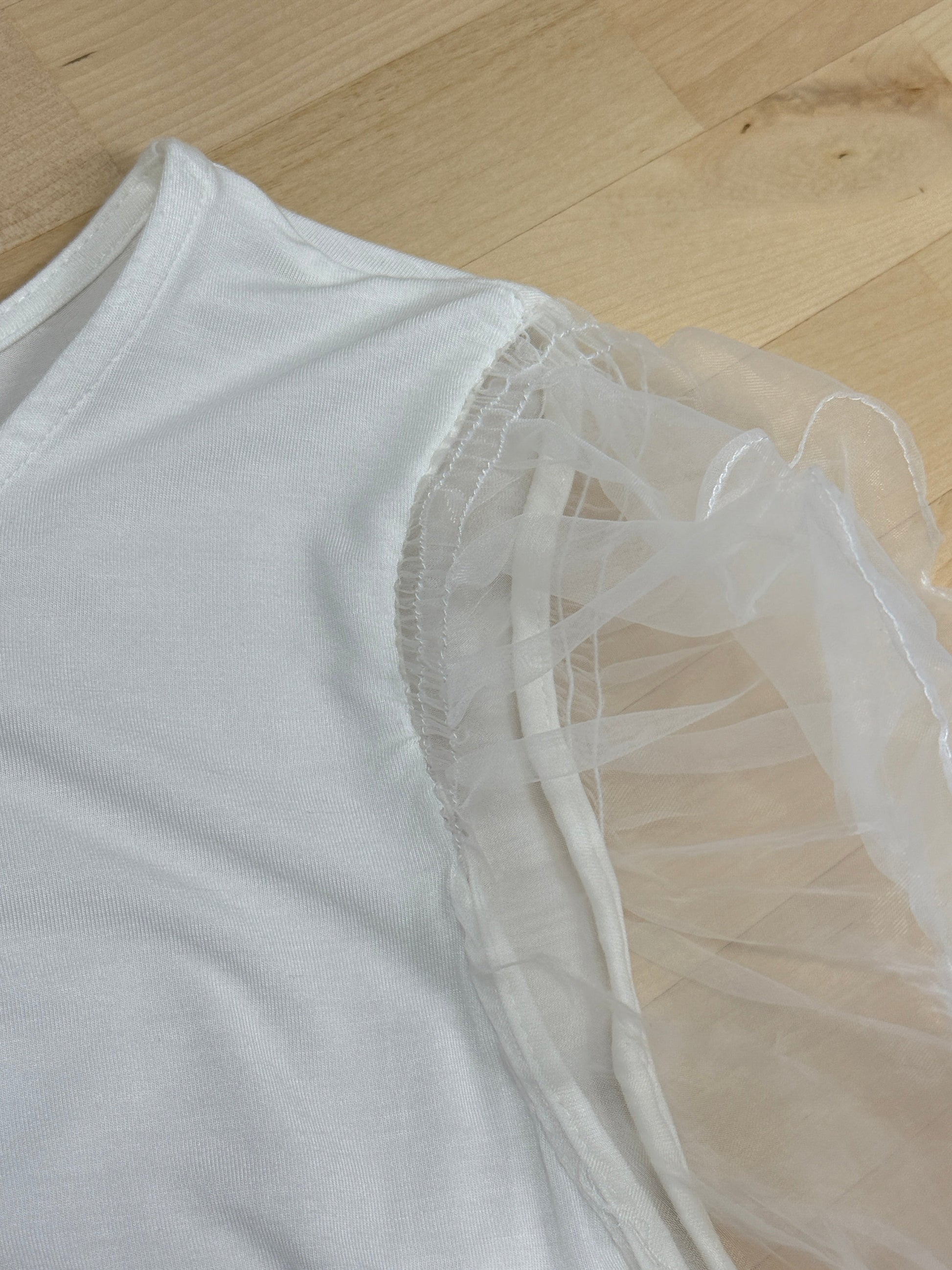 White Top with Sheer Puff Sleeves - GREENIES