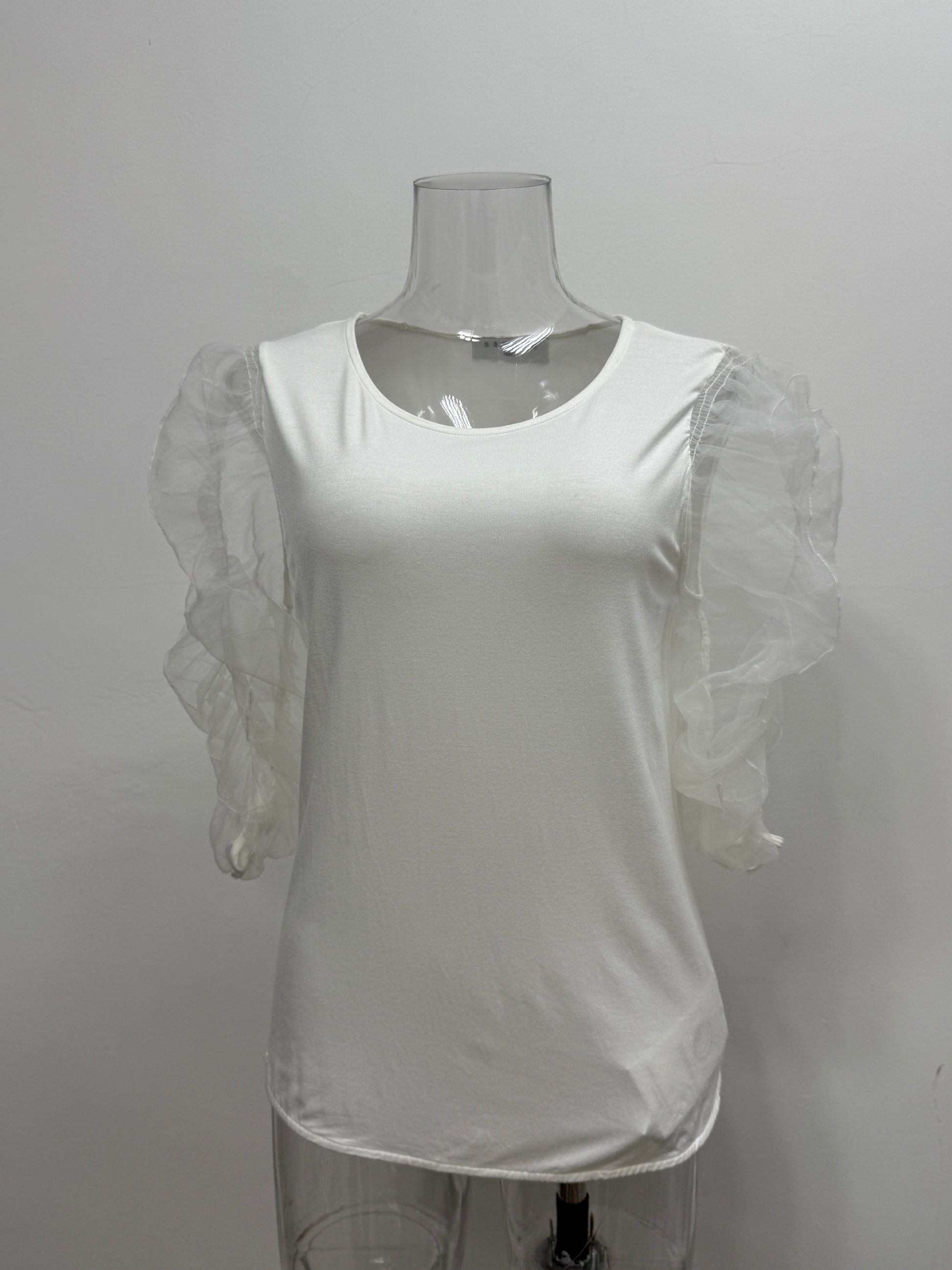 White Top with Sheer Puff Sleeves - GREENIES