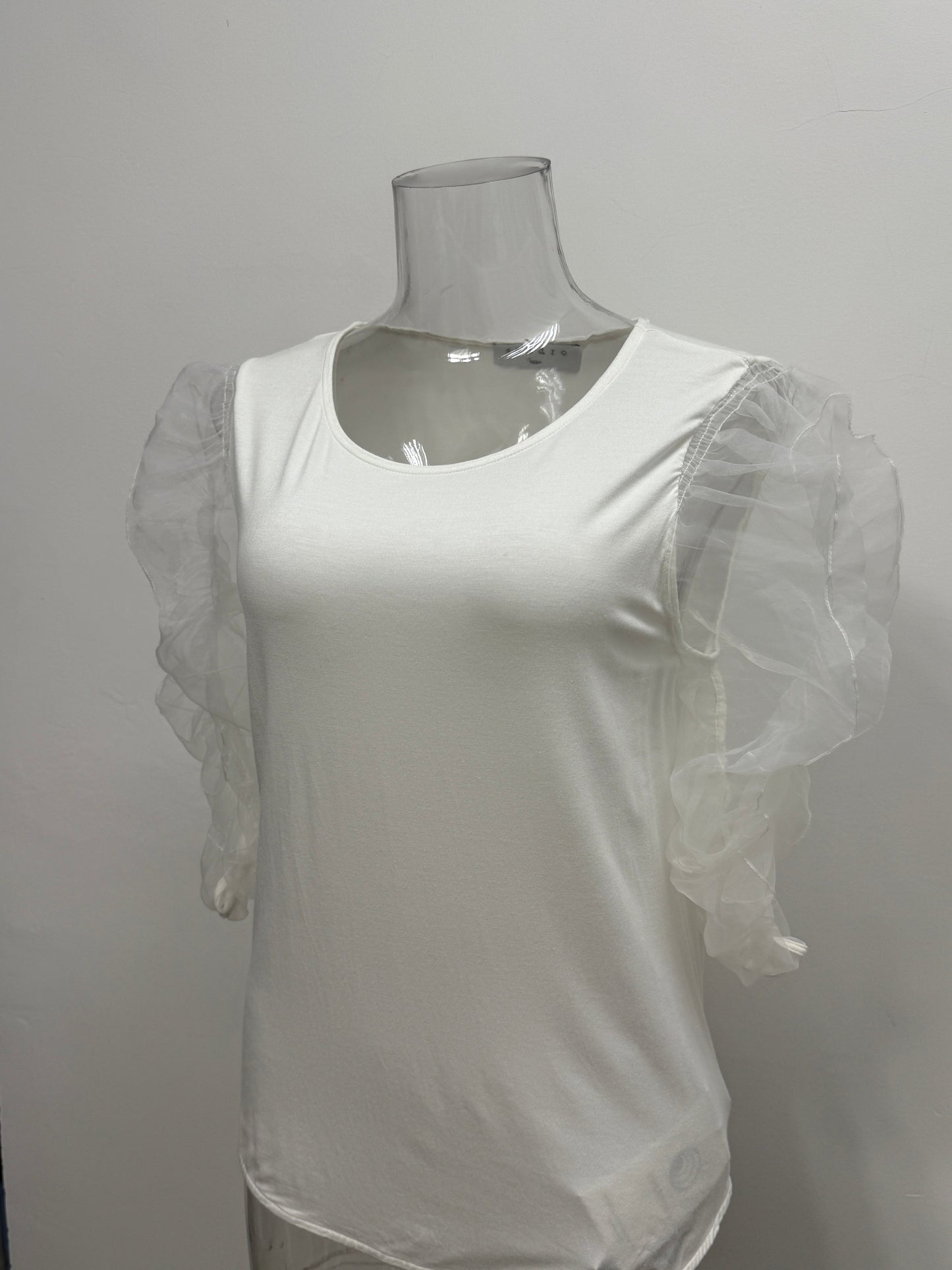 White Top with Sheer Puff Sleeves - GREENIES