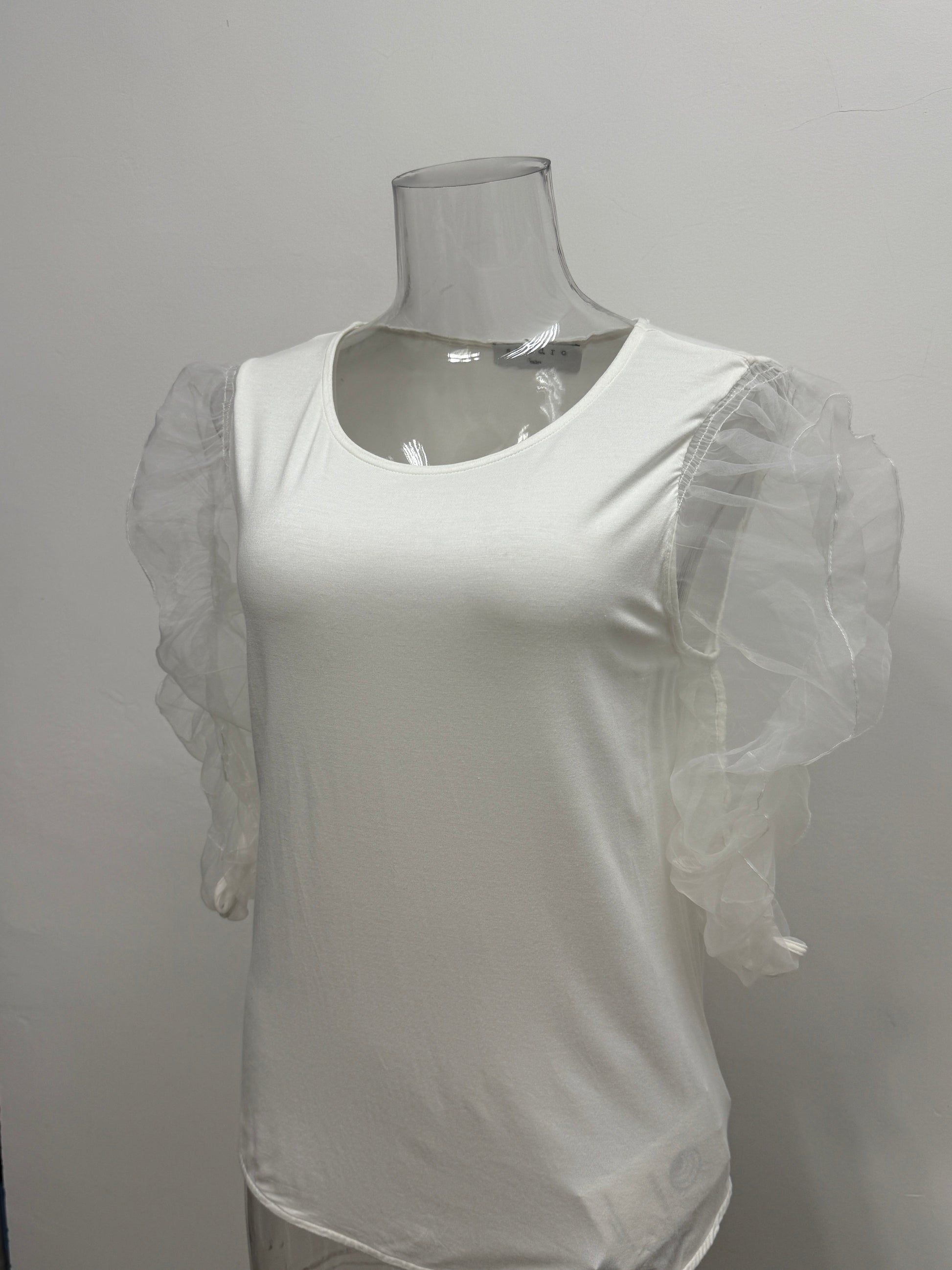 White Top with Sheer Puff Sleeves - GREENIES