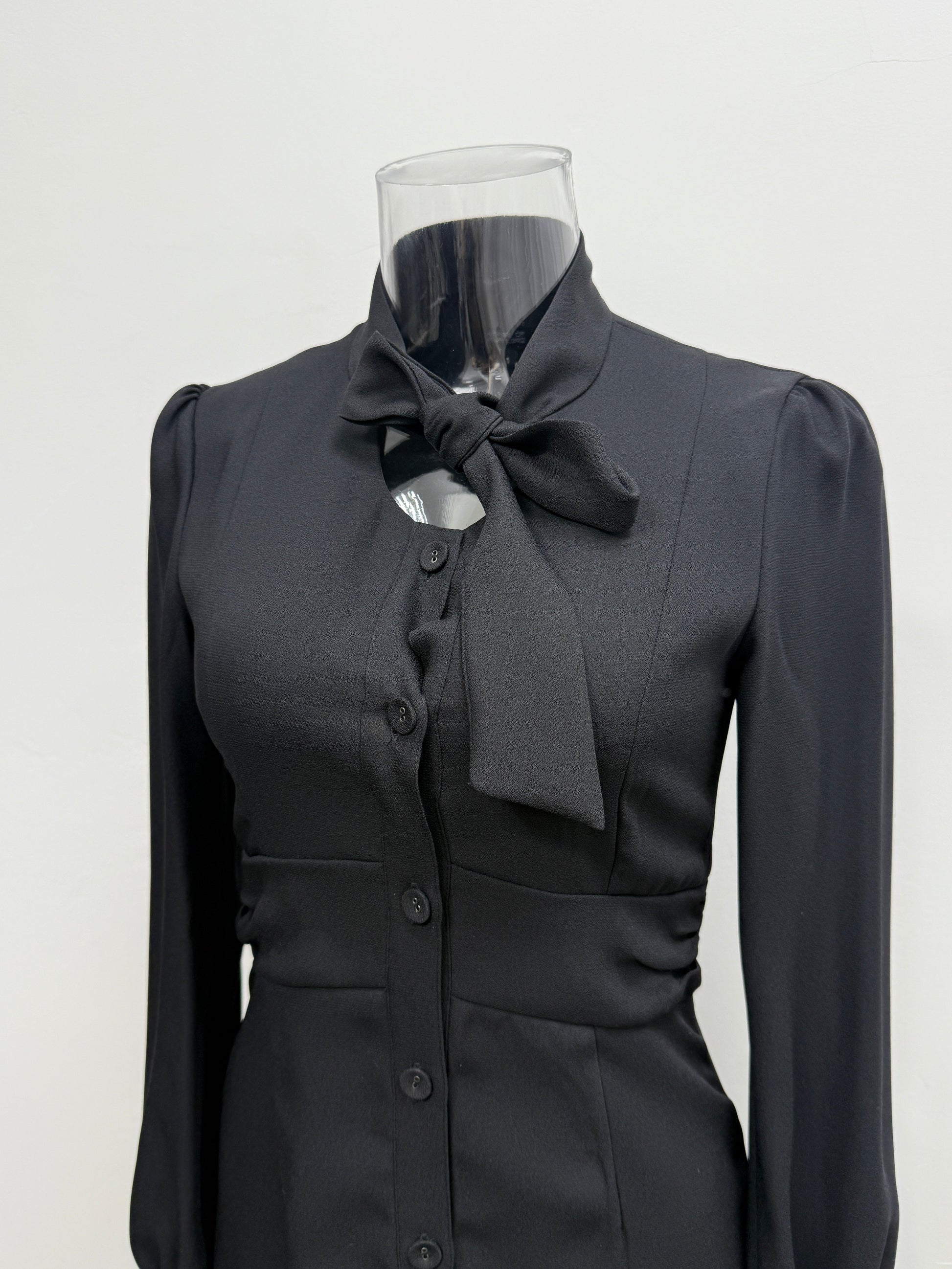 Black Long Sleeve Tie-Neck Dress - GREENIES