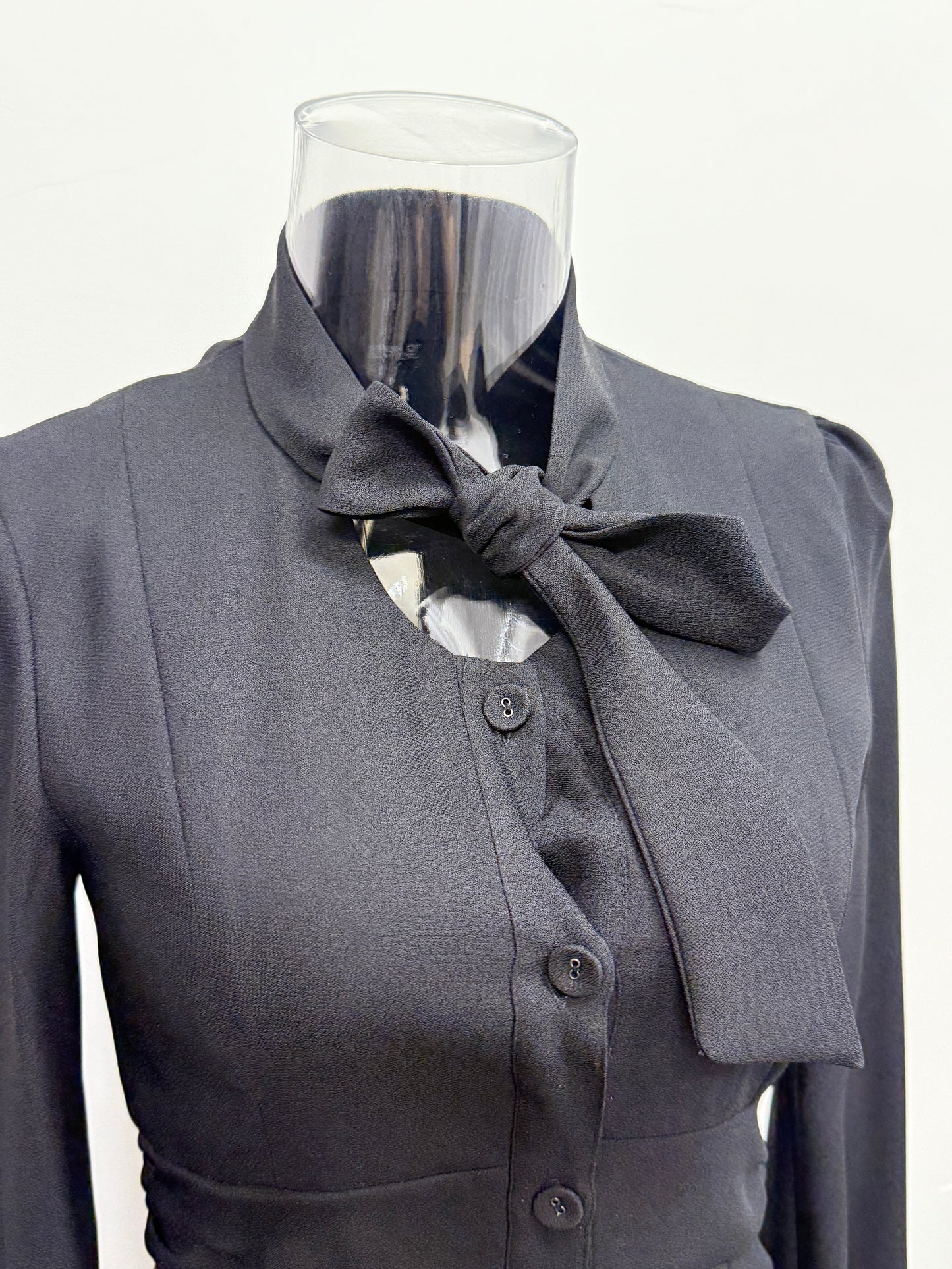 Black Long Sleeve Tie-Neck Dress - GREENIES