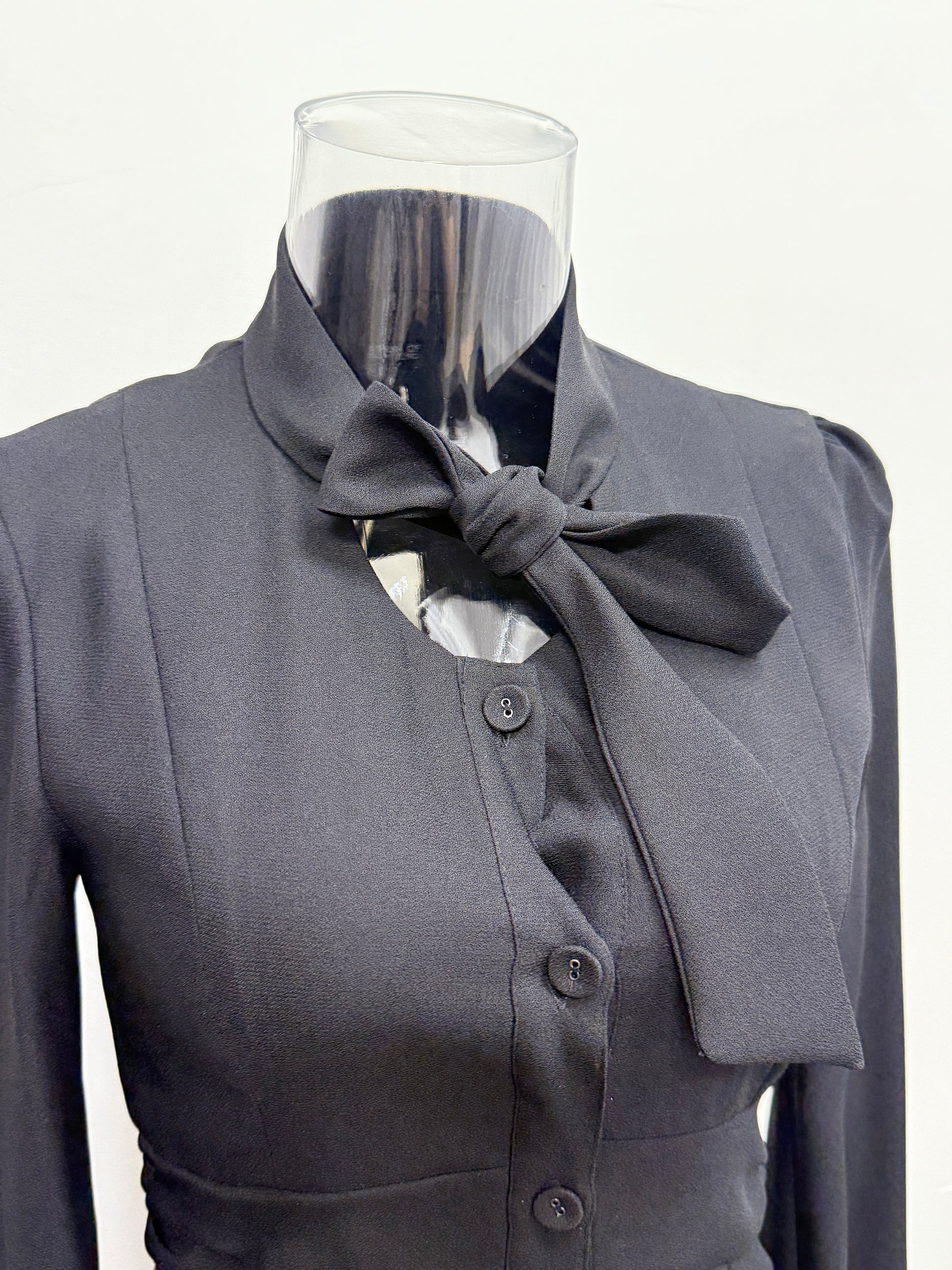 Black Long Sleeve Tie-Neck Dress - GREENIES