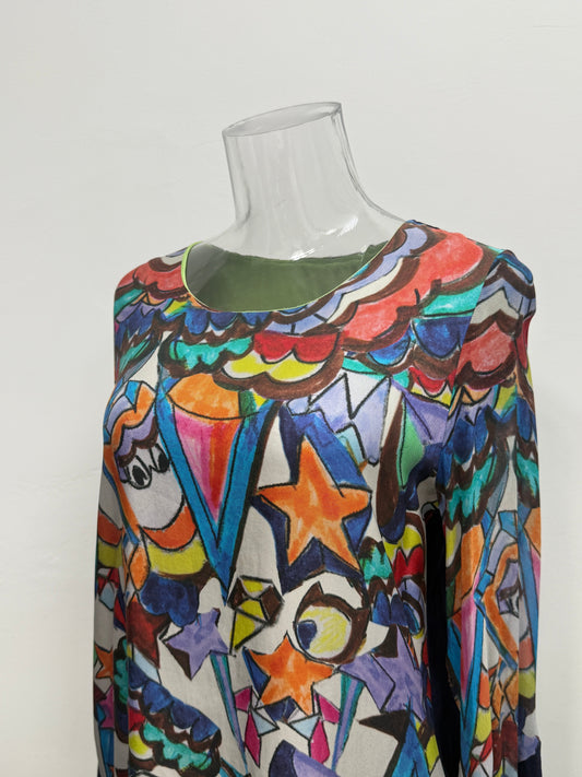 Multicolor Abstract Long Sleeve Tunic - GREENIES