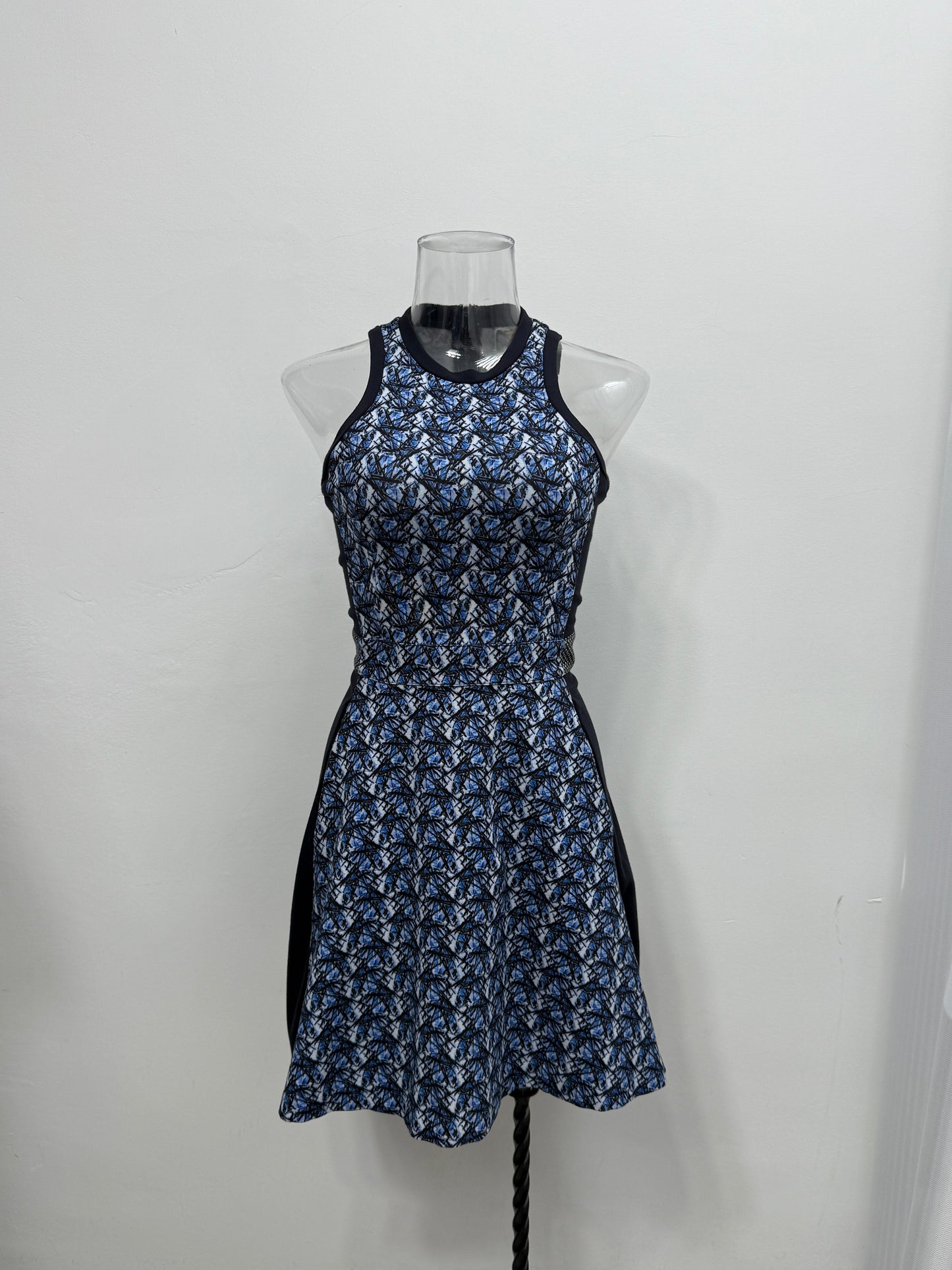 Blue Abstract Fitted Zip Dress - GREENIES