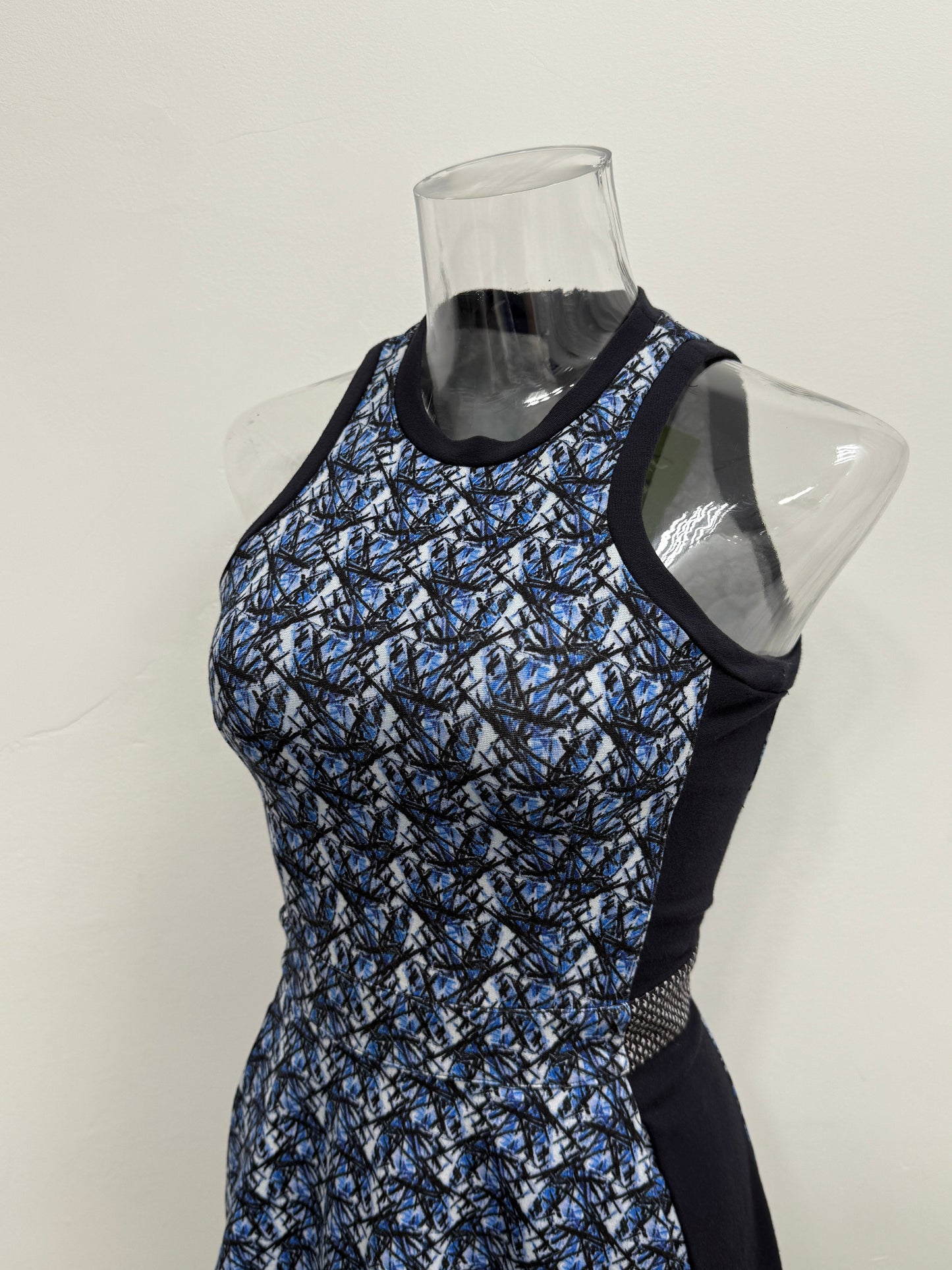 Blue Abstract Fitted Zip Dress - GREENIES