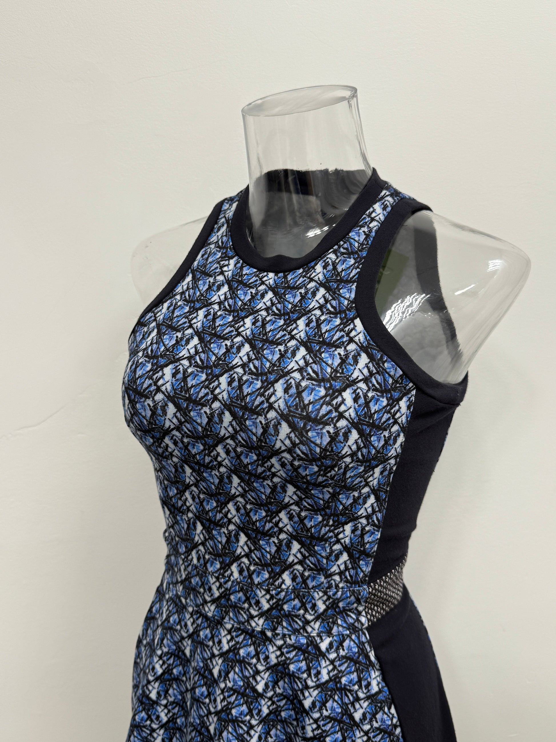 Blue Abstract Fitted Zip Dress - GREENIES