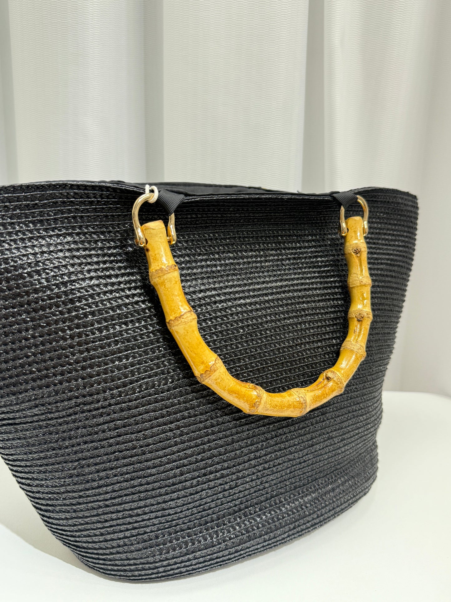 Black Woven Tote with Bamboo Handle - GREENIES