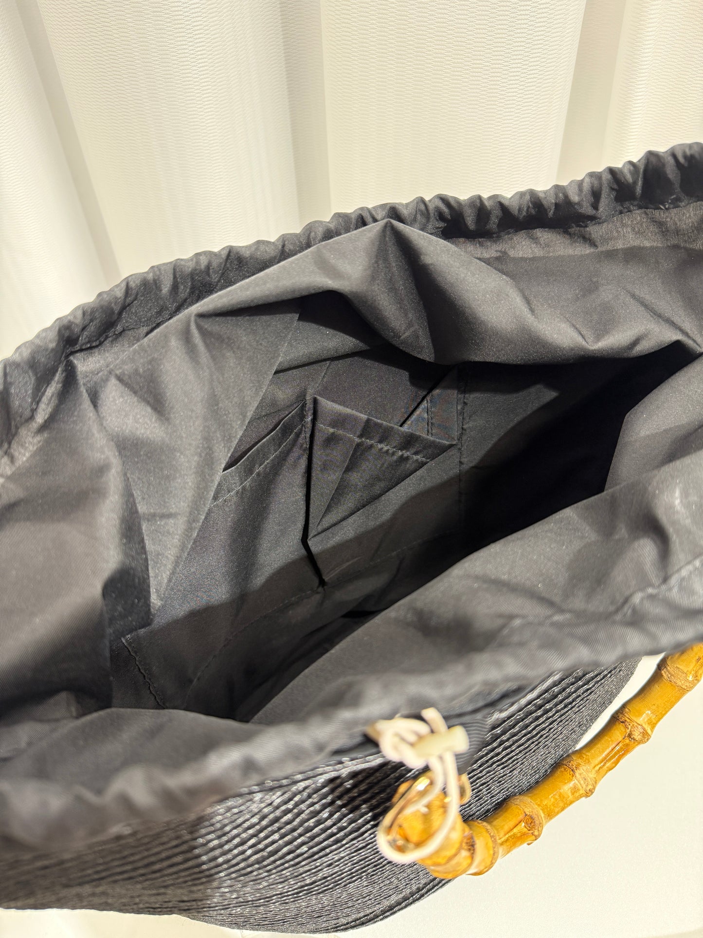 Black Woven Tote with Bamboo Handle - GREENIES