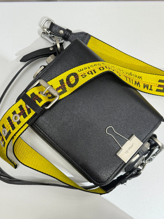 Black Leather Bag with Yellow Strap - GREENIES